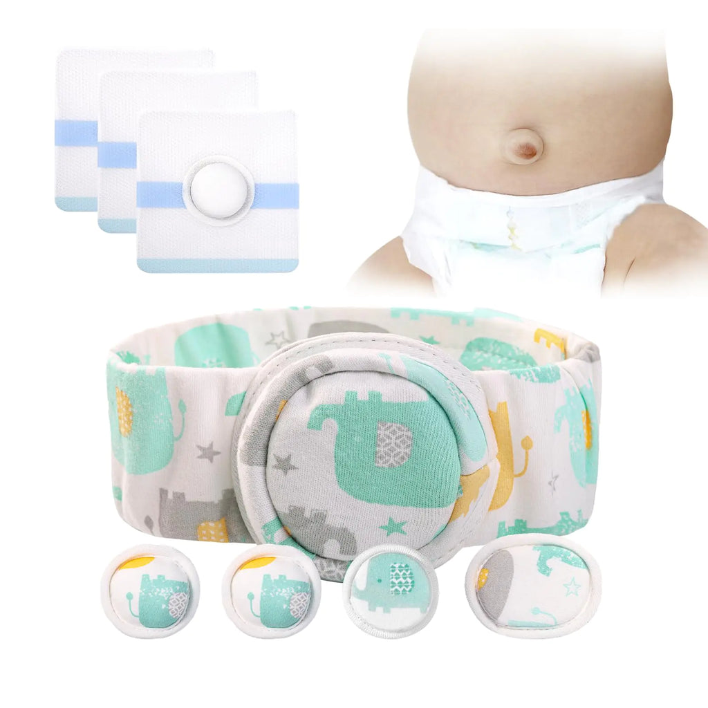 Lvyeyung Umbilical Hernia Belt Kit for Baby Baby Belly Button Band Hernia Belt with 4 Compression Pads and 3 Navel Patches Infant Abdominal Binder Set Umbilical Cord Cover for Newborn (L Pattern Green)