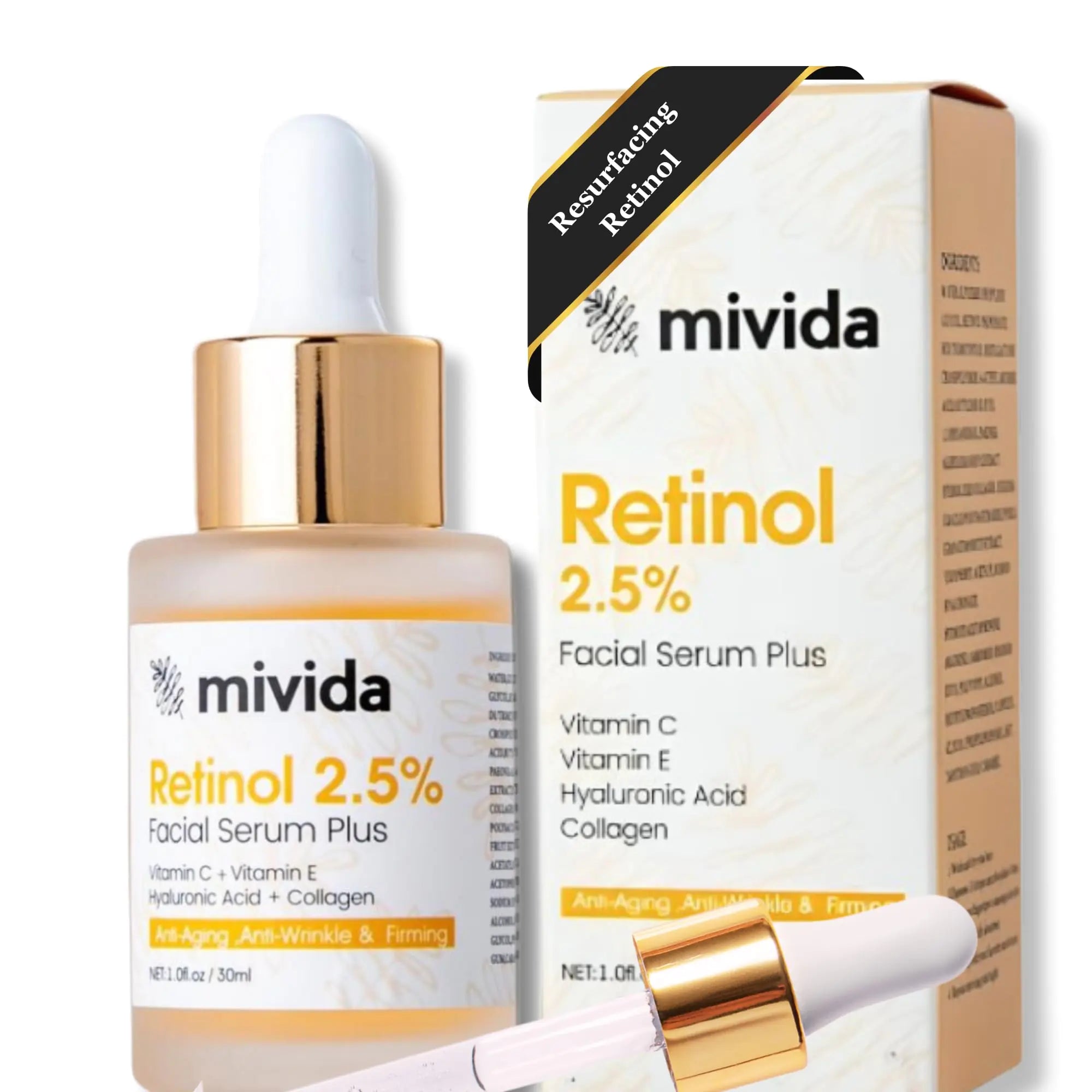 Premium Retinol Serum for Face 2.5% | Plus Hyaluronic-Acid Vitamin C & Vitanin E | Firming Anti Aging Face Serum for fine lines Wrinkle Smoothing Dark Spot Corrector Brighten Dullness | 1 Fl Oz