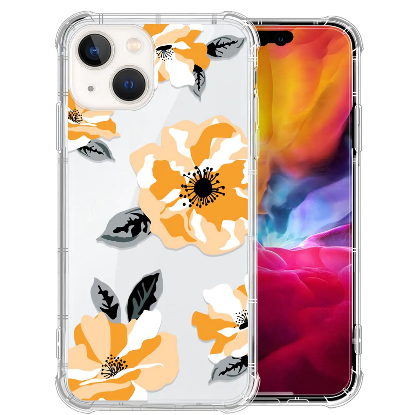 ZHEGAILIAN for iPhone 14 Case [Military-Grade Protection All-Around Shockproof Corners] Clear TPU Bumper Case for iPhone 14 - Orange Flowers