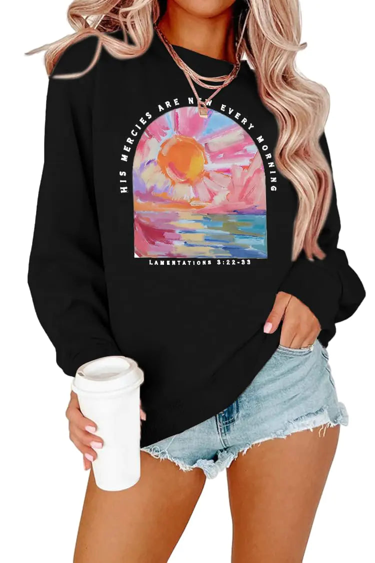 FAYALEQ Christian Sweatshirt for Women Bible Verse Shirt Christian Faith Pullover Cute Long Sleeve Tops Black