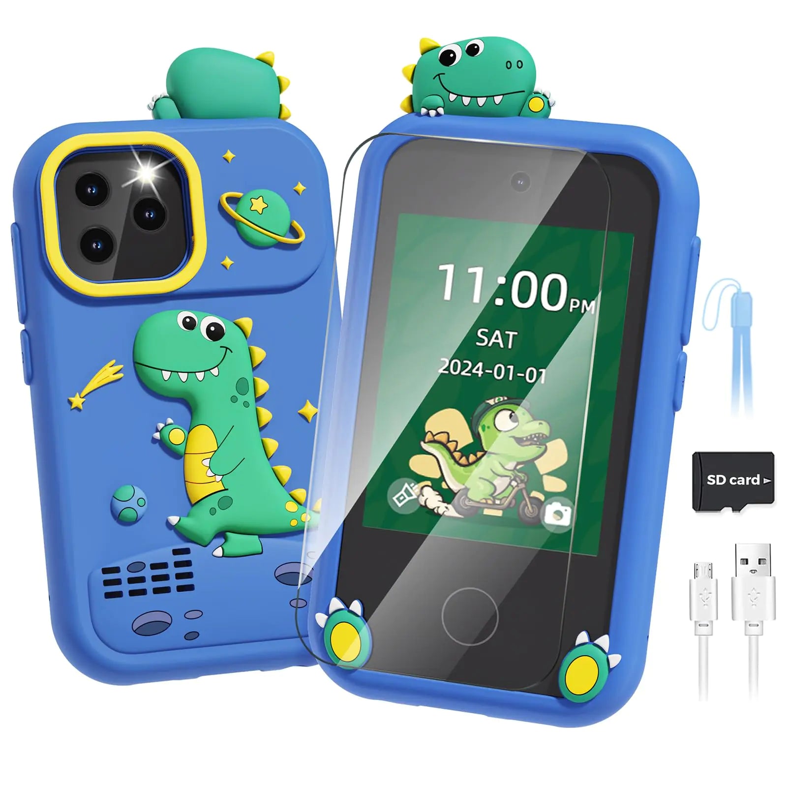 Sueseip Smart Phone for Kids Toys Age 4-6 Christmas Birthday Gifts Dinosaur Toddler Toys for Boys 5-7 Touchscreen Dual Camera Kids Cell Phone for Boys Age 8-10 with GamesSD CardScreen Protector
