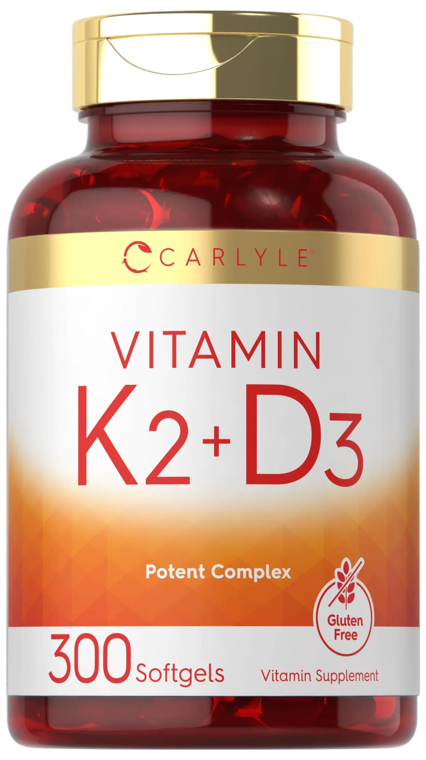 Carlyle Vitamin K2 and D3 Supplement | 300 Softgels | 200mcg K2 MK7 & 10000 IU D3 | Non-GMO Gluten Free