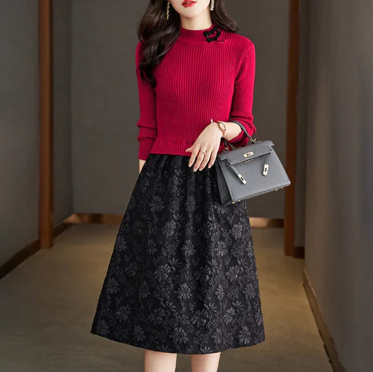 Knit Dress, Floral Sweater Dress, Long Sleeve Tie Dress