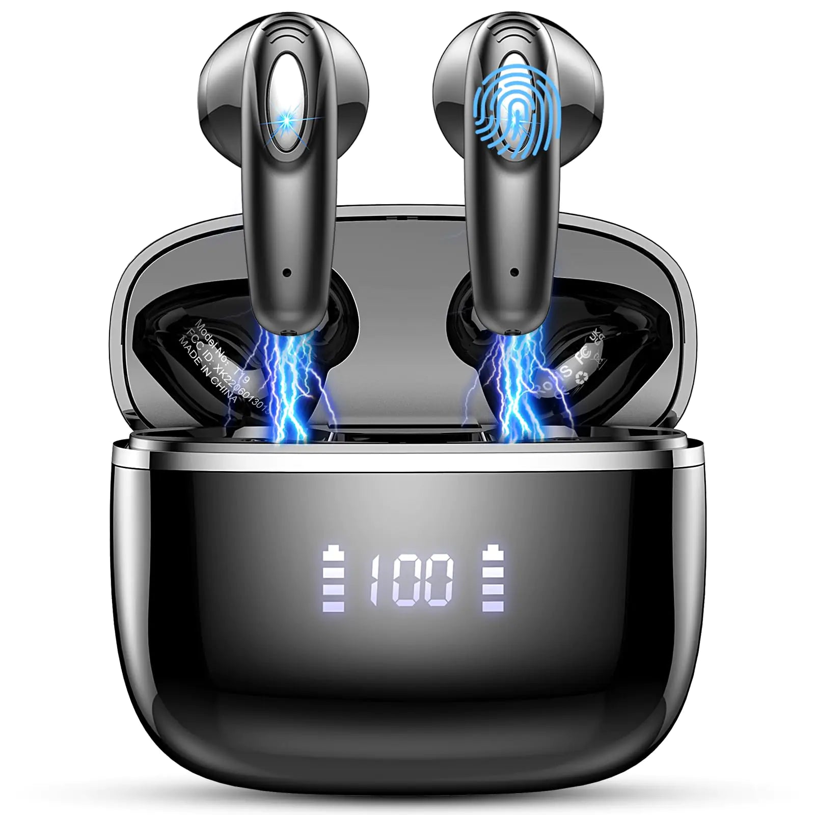 Wireless Earbud Bluetooth Headphones 5.3 Built in 4 ENC Mic Hi-Fi Stereo Bass Wireless Earphones 40H Bluetooth Earbud in-Ear Dual LED Display USB-C IP7 Waterproof Sports Ear Buds for Android iOS