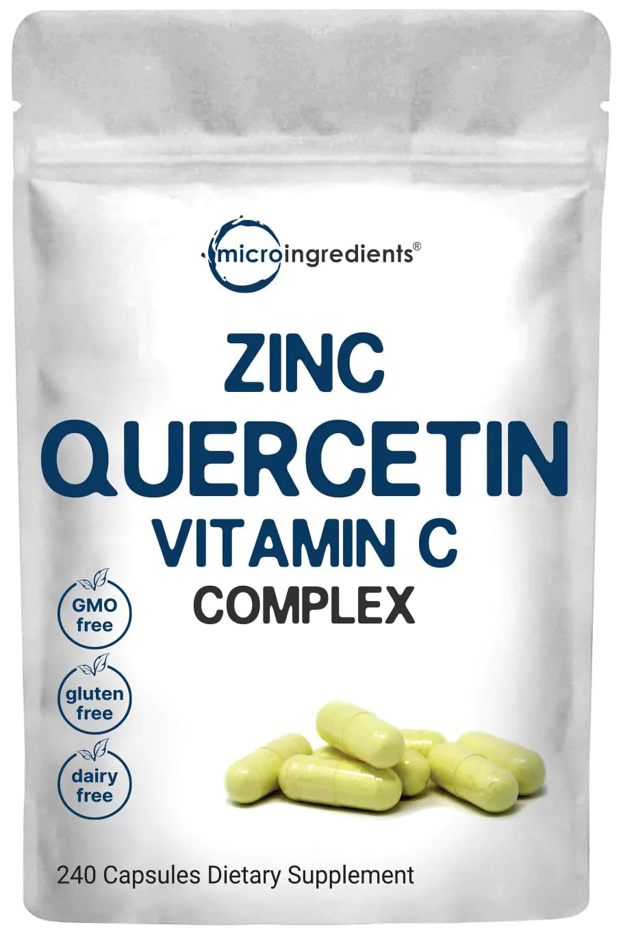 Micro Ingredients Quercetin with Vitamin C and Zinc 240 Capsules | Quercetin 500mg Vitamin C 500mg Zinc 50mg (Picolinate Citrate Glycinate Gluconate) | Complete Immune Support Supplements