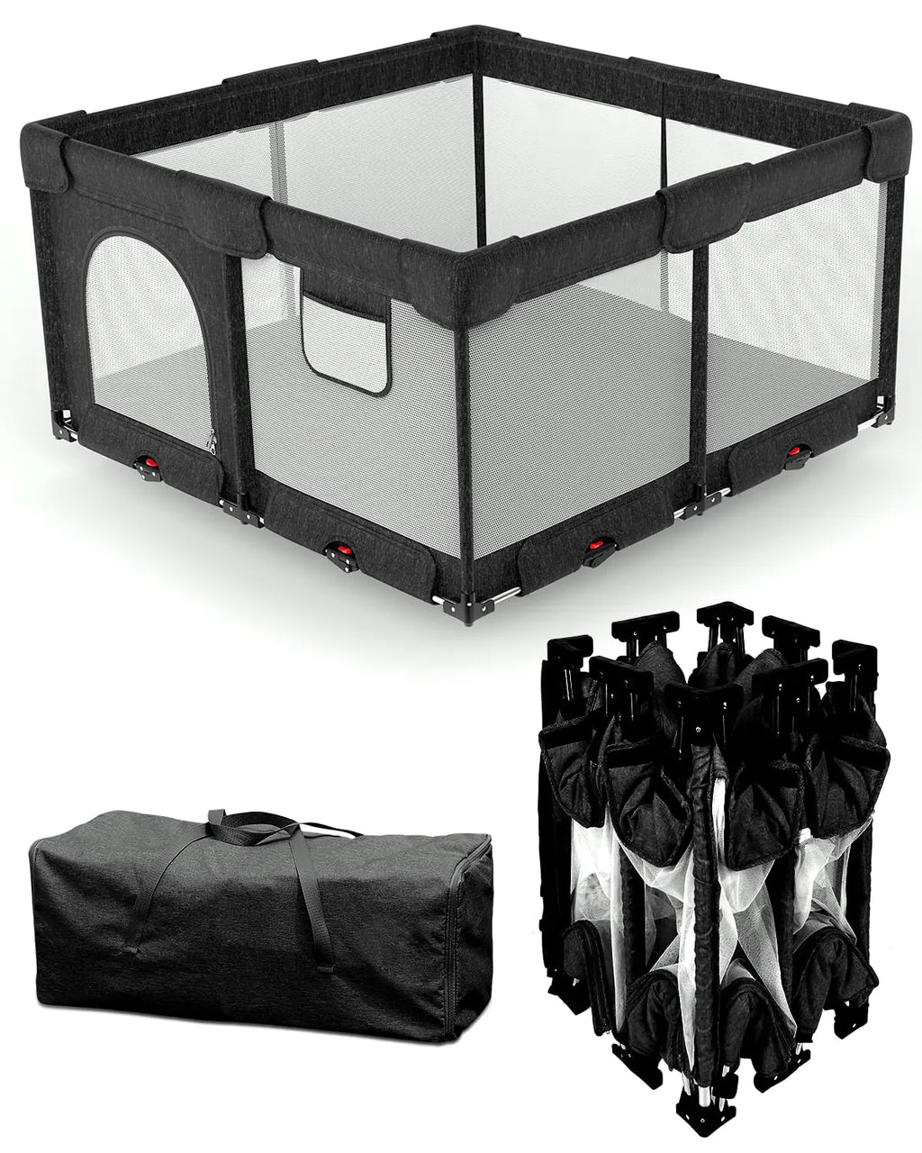PATYWAGA Foldable Baby Playpen with Non Removable Thick MatCollapsible Playpen for Babies and Toddlers Extra Large Foldable Playpen for Baby with Gate Travel Play Pen (51"×51" Black)
