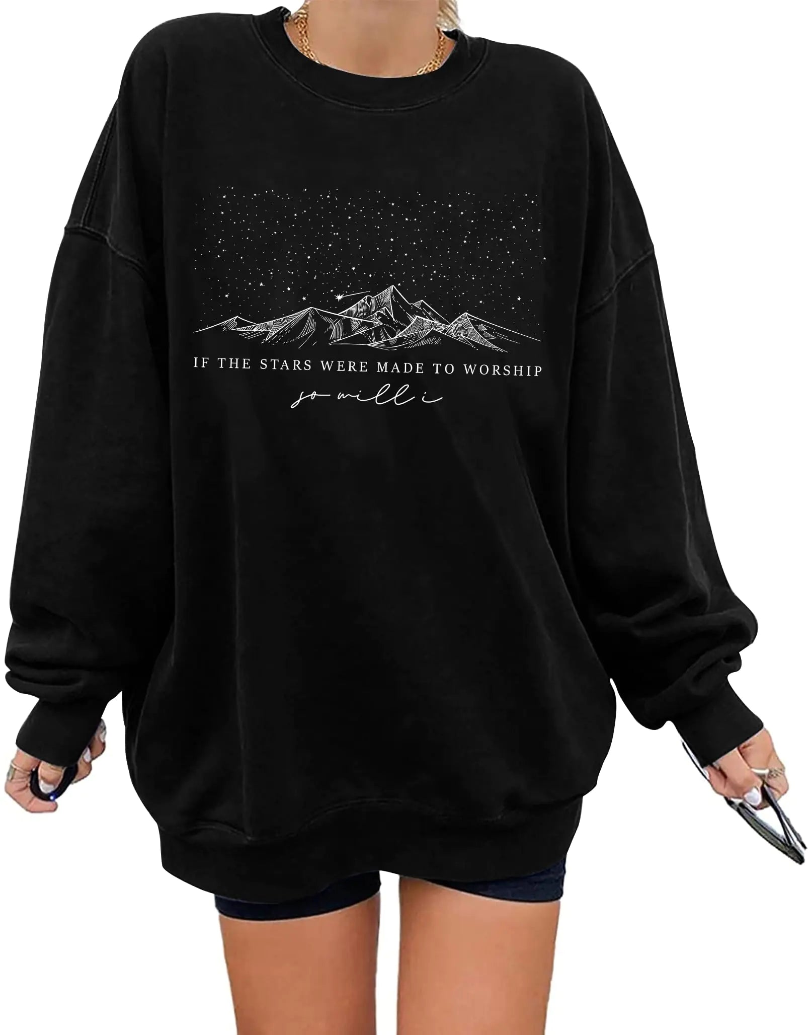 HQP Oversized Christian Sweatshirt for Women: Bible Verse Inspirational Long Sleeve Shirt Religious Pullover Tops Black