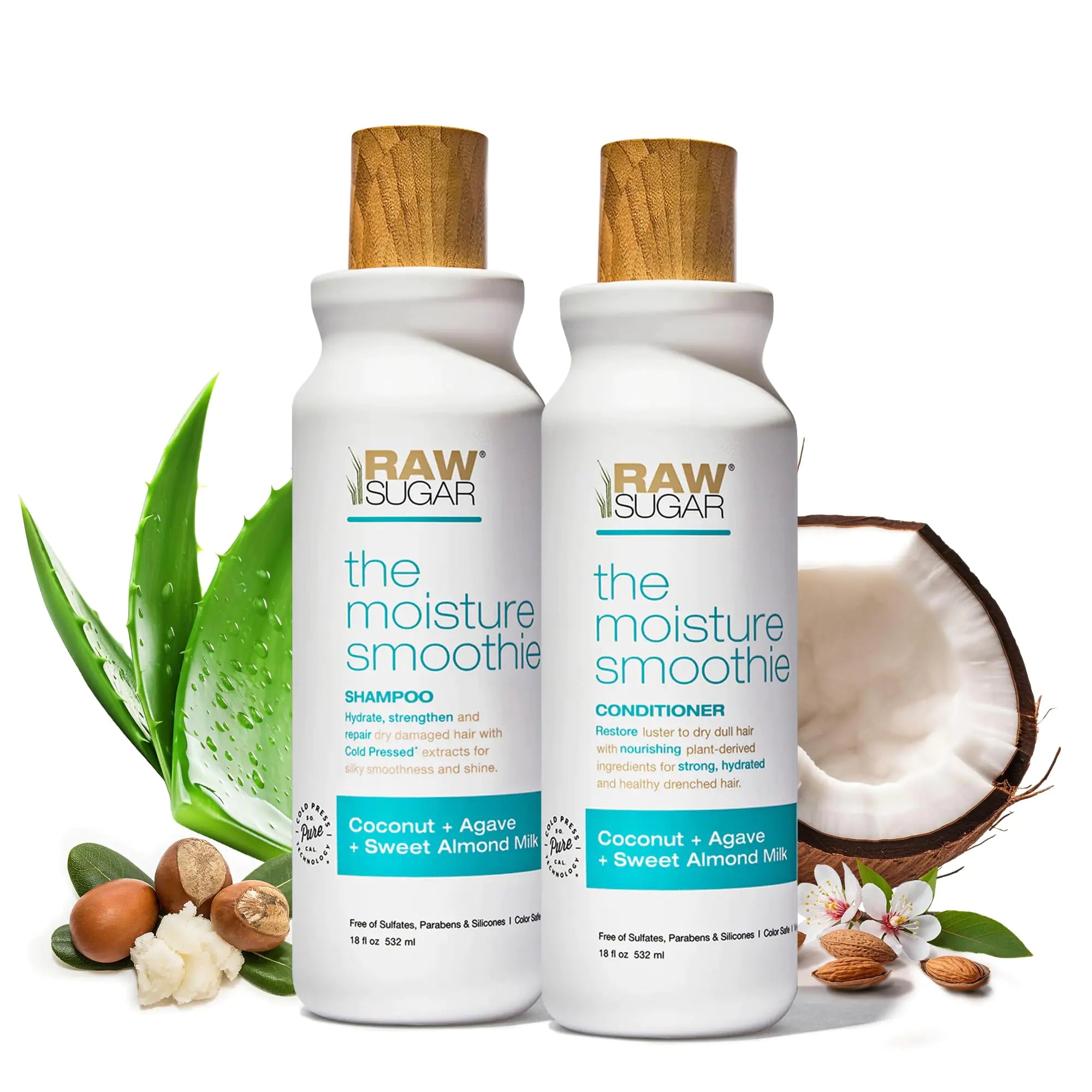 Raw Sugar Moisture Smoothie Shampoo and Conditioner with Coconut Oil Agave & Sweet Almond Milk Hydrates & Nourishes Dry Hair Formulated without Sulfates + Parabens