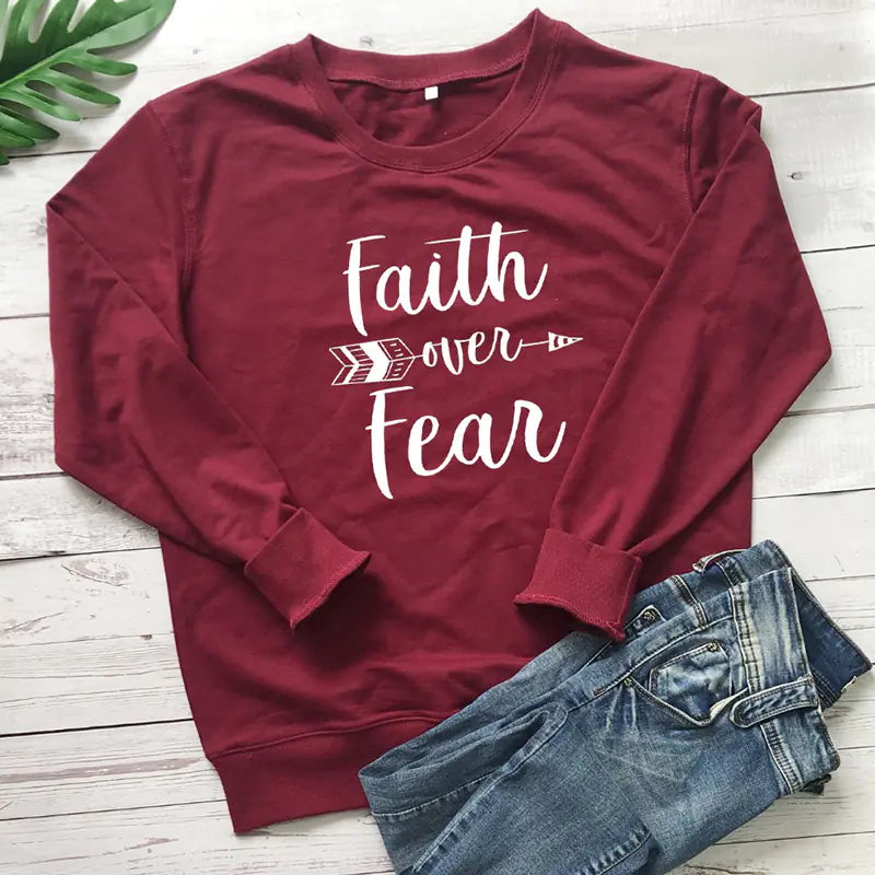 "Faith Over Fear Loose Cotton Graphic T-Shirt"