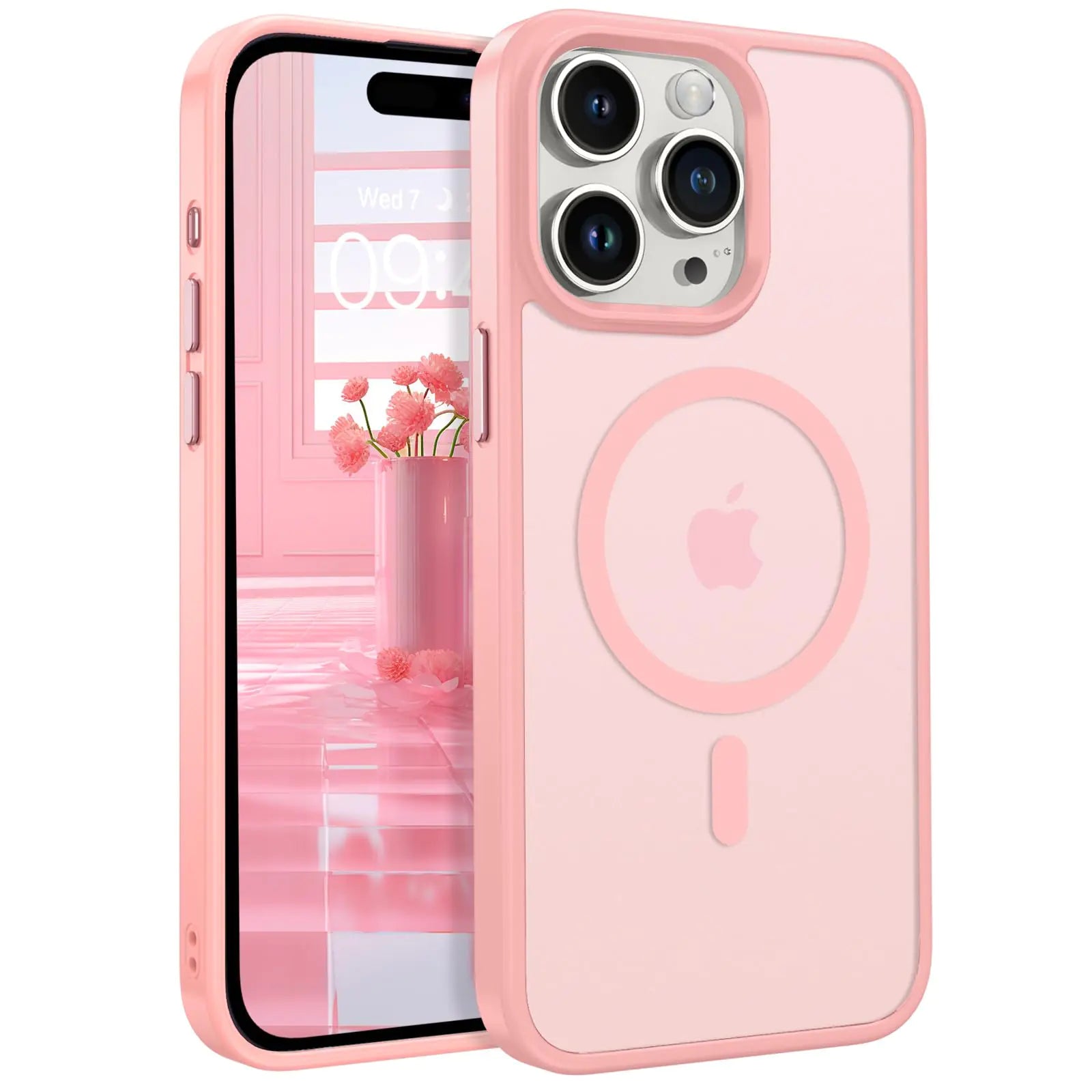 GUAGUA Compatible with iPhone 15 Pro Max Case 6.7" Compatible with MagSafe iPhone 15 Pro Max Magnetic Case Slim Translucent Matte Shockproof Protective Anti-Scratch Case for iPhone 15 Pro Max Pink