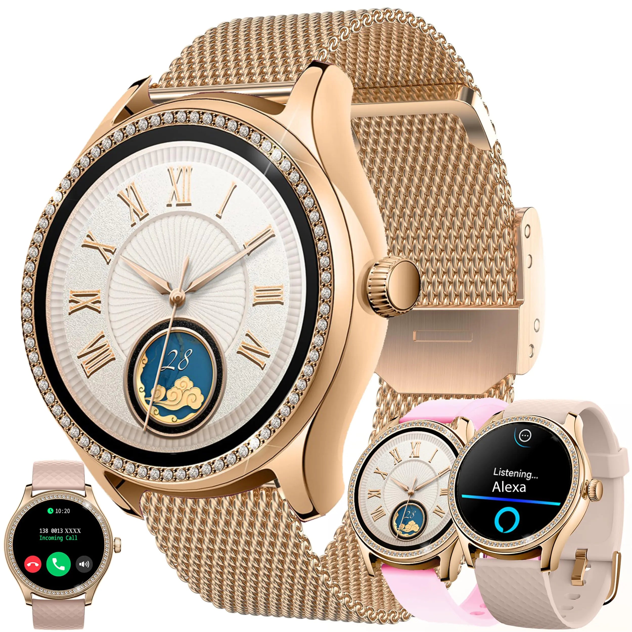 Smart Watch (Answer/Make Calls) for Women with Alexa Built-in Smartwatch for Android iPhone 1.38" Activity Tracker with Heart Rate Sleep SpO2 Monitor 100+ Sports IP68 Fitness Tracker (Rose Gold)