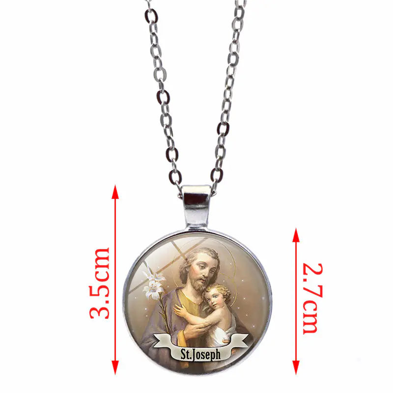 Saint Joseph Gemstone Necklace - Silver Pendant Accessory