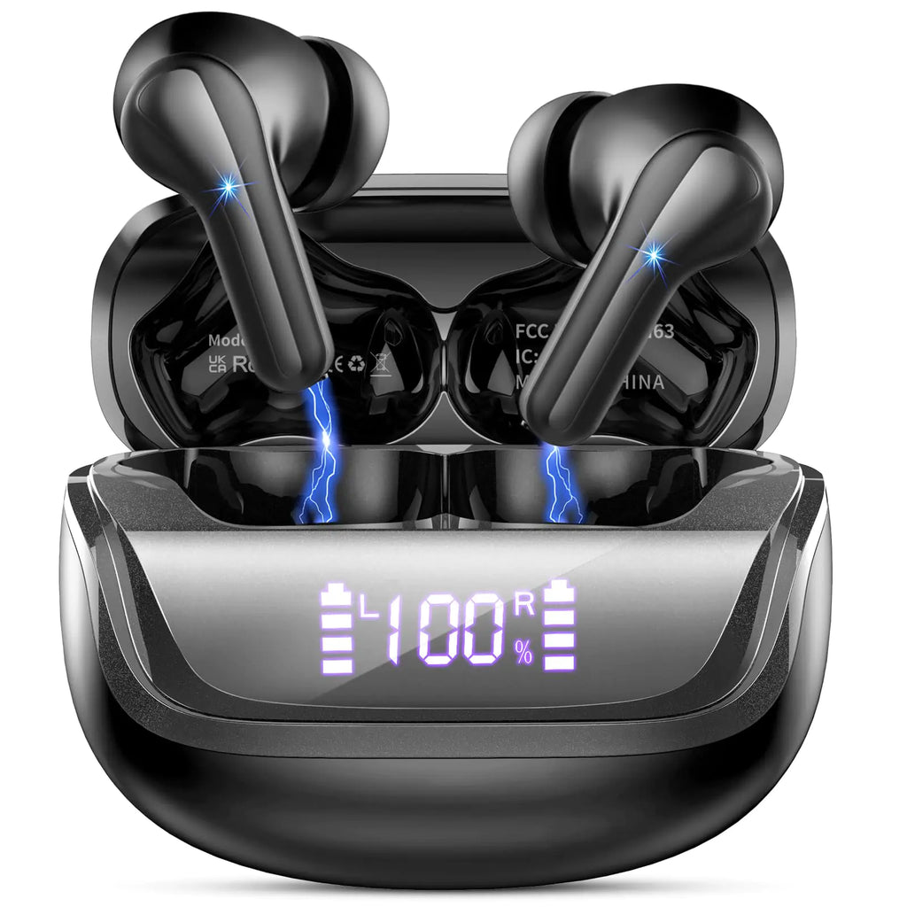 Wireless Earbuds Bluetooth 5.4 Headphones Bass Stereo in-Ear Earphones with 4 ENC Noise Canceling Mic 45H Playtime LED Display Wireless Ear Buds IP7 Waterproof Bluetooth Headphones for Android iOS