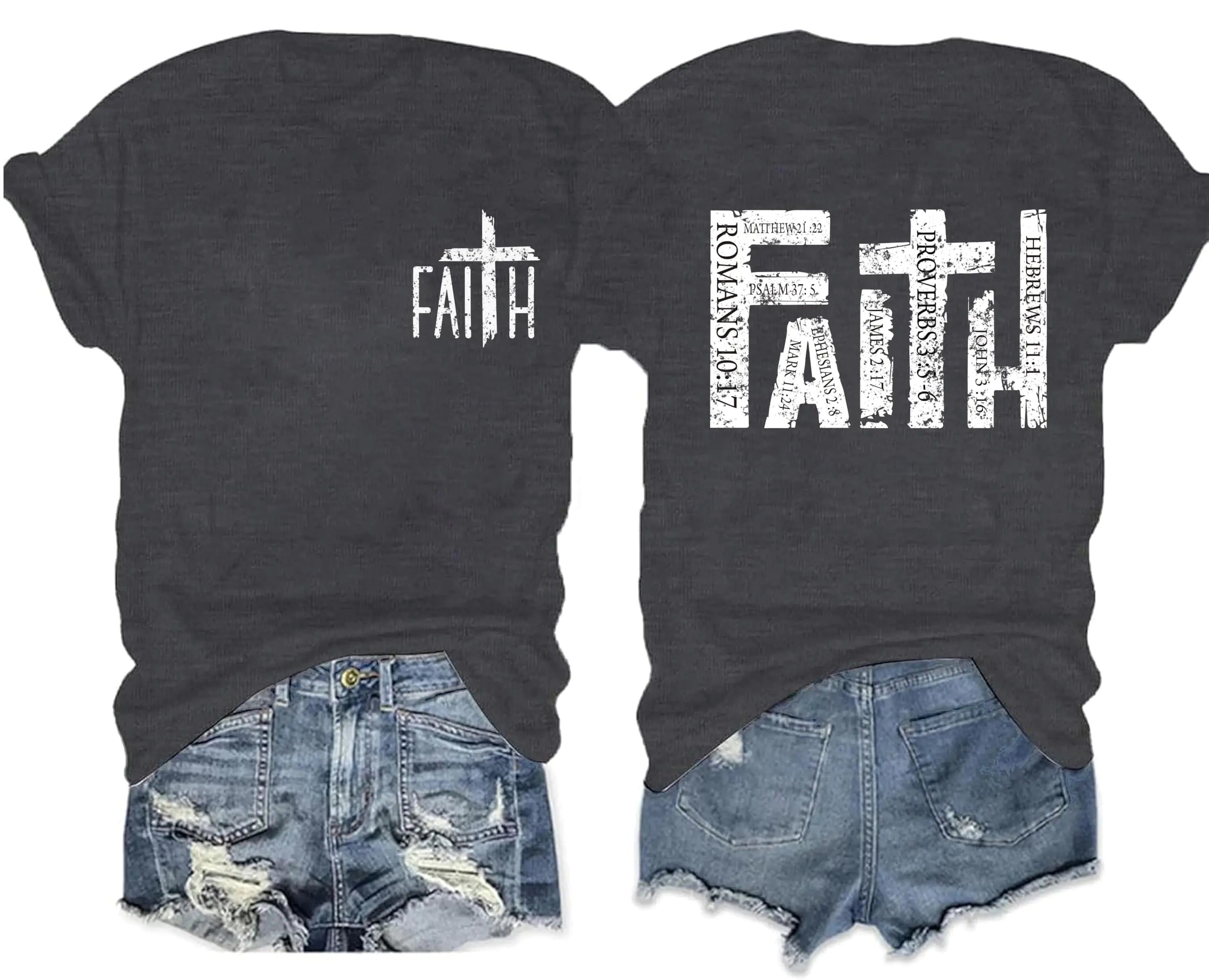 AMWIPE Christian Shirt for Women Faith Letter Print Jesus T Shirt Shorts Sleeve Bible Eligious Sayings Tee Tops Darkgray