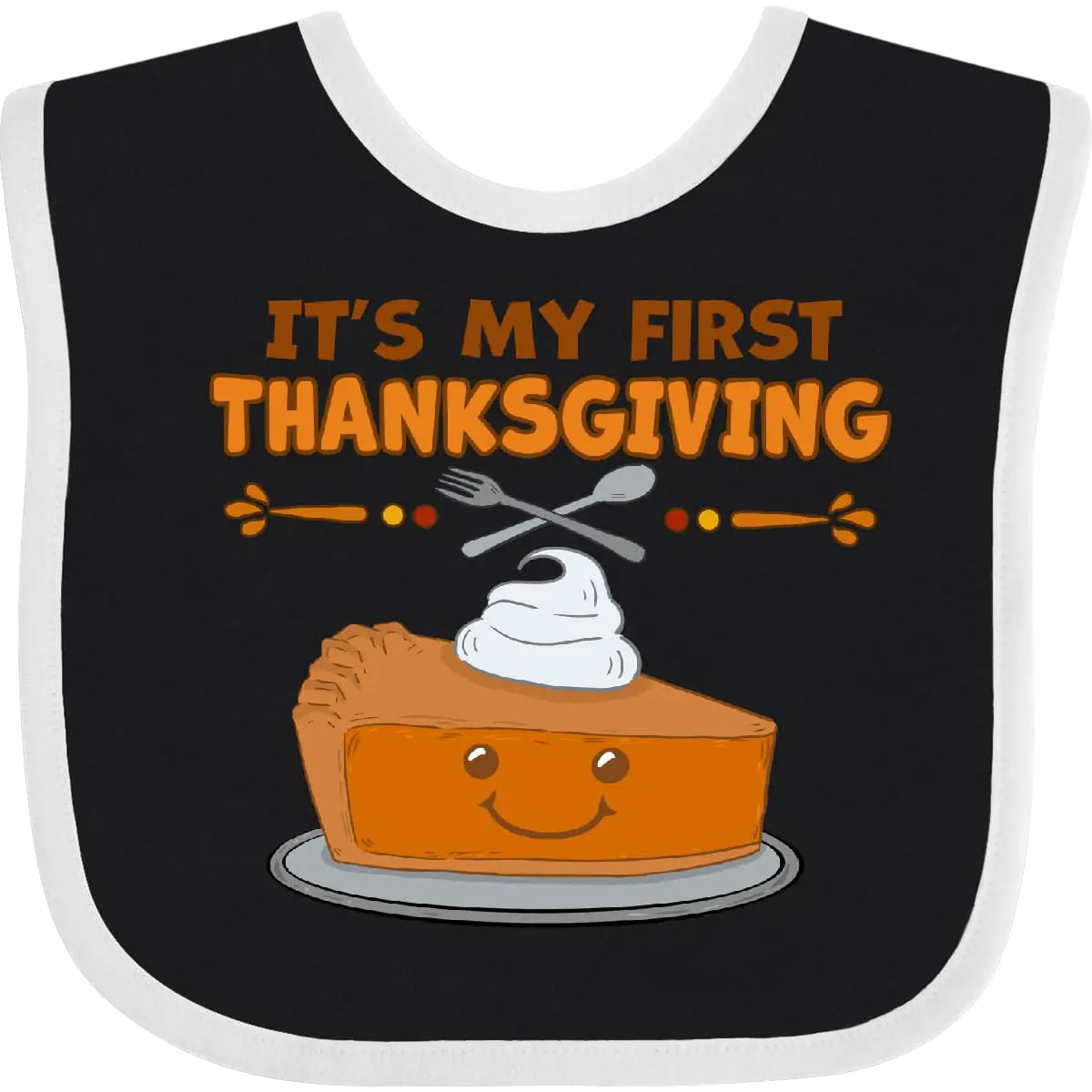 inktastic Its My 1st Thanksgiving with Cute Smiling Pumpkin Pie Baby Bib Black and White 379cd