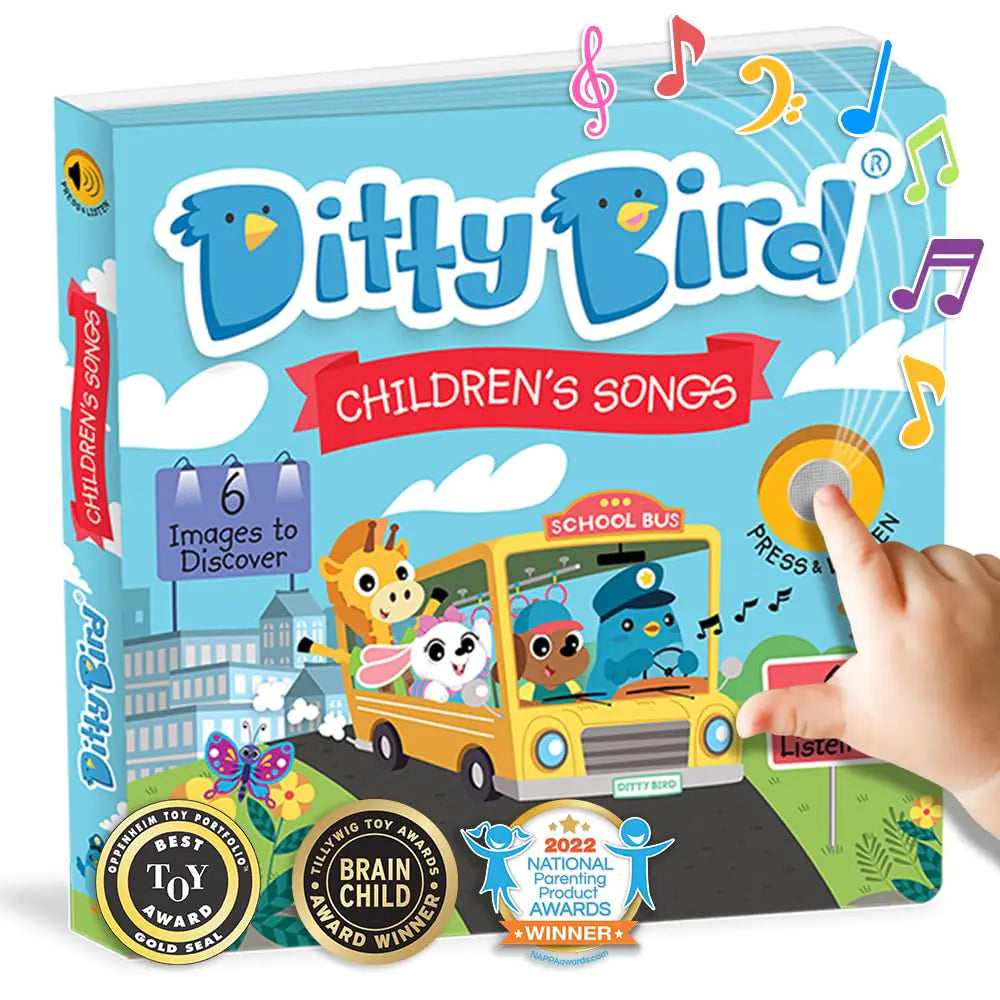 Ditty Bird Musical Books for Toddlers | Fun Childrens Nursery Rhyme Book | The Wheels On The Bus Book with Sound | Interactive Toddler Books for 1 Year Old to 3 Year Olds | Sturdy Baby Sound Books