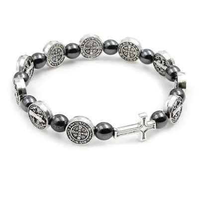 Hematite Rosary Bracelet with Religious Character Design