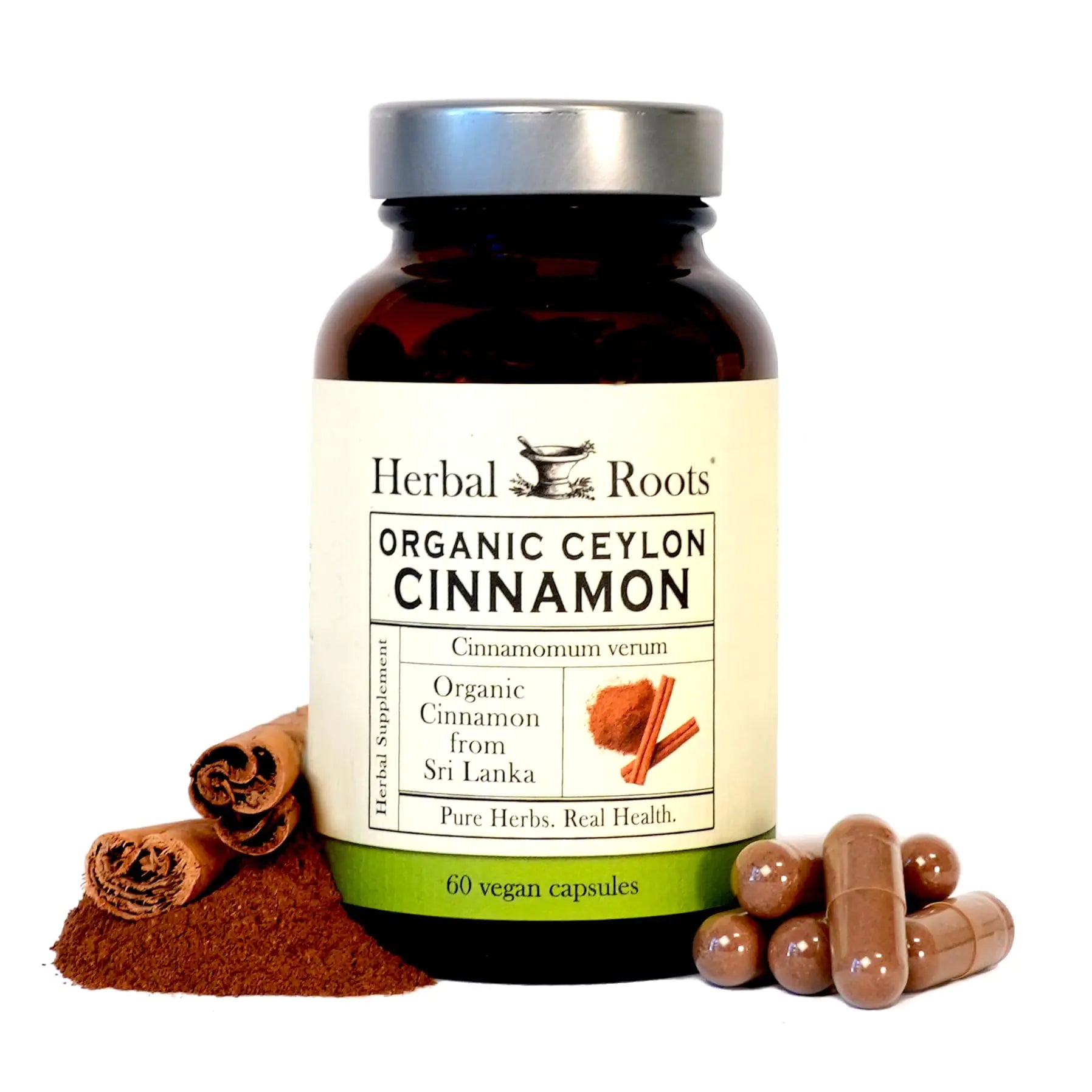 Herbal Roots Organic Ceylon Cinnamon Capsules | USDA Certified Organic - Non-GMO | 60 Organic Vegan Capsules