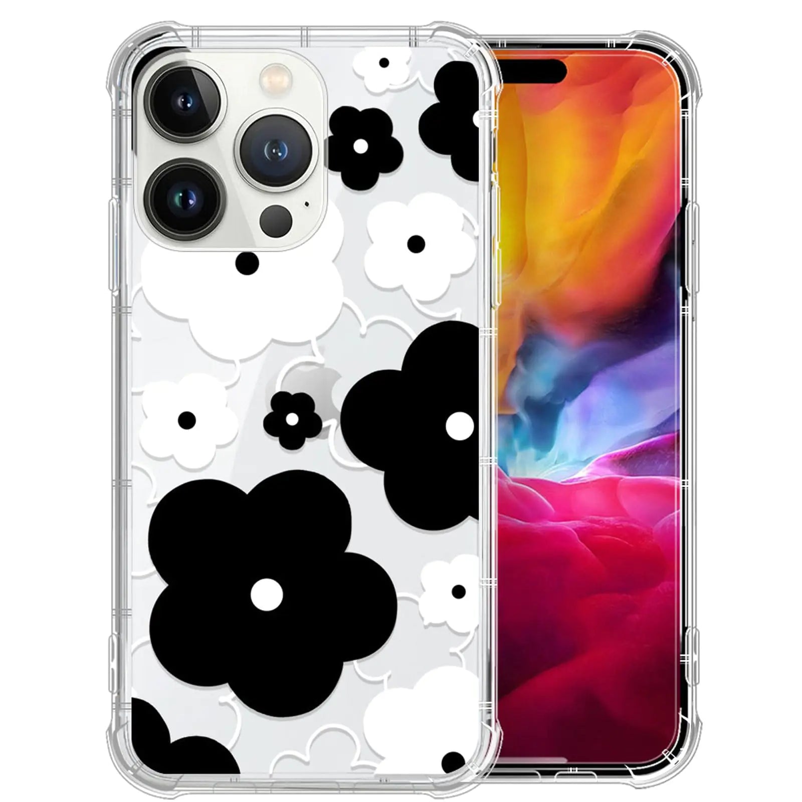 ZHEGAILIAN for iPhone 13 Pro Case [Military-Grade Protection All-Around Shockproof Corners] Clear TPU Bumper Case for iPhone 13 Pro - Black White Flowers