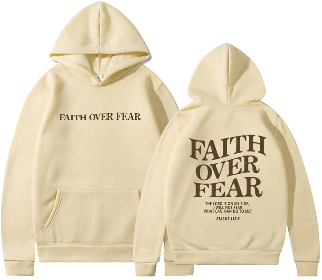 PANOZON Faith Over Fear Hoodie Christian Faith Religious God Tops Man Woman Pullover Y2K Sweatshirt Longsleeve Casual Tops Streetwear(Beige3XL)