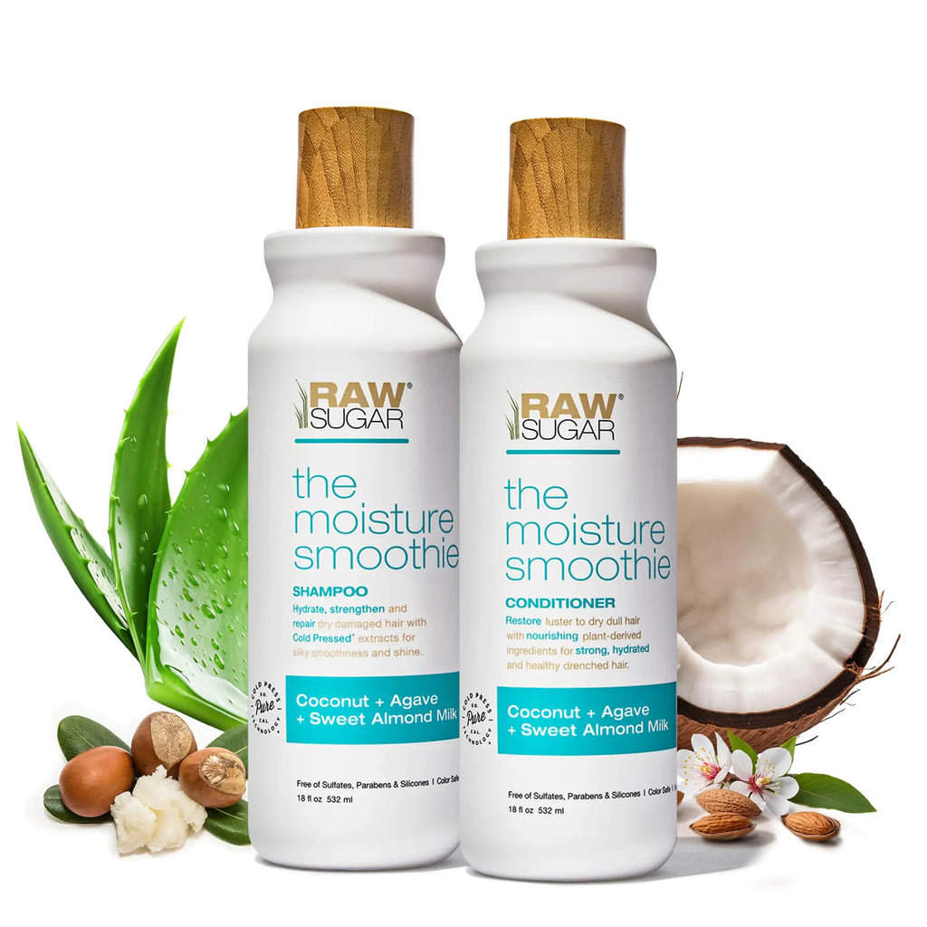 Raw Sugar Moisture Smoothie Shampoo and Conditioner with Coconut Oil Agave & Sweet Almond Milk Hydrates & Nourishes Dry Hair Formulated without Sulfates + Parabens