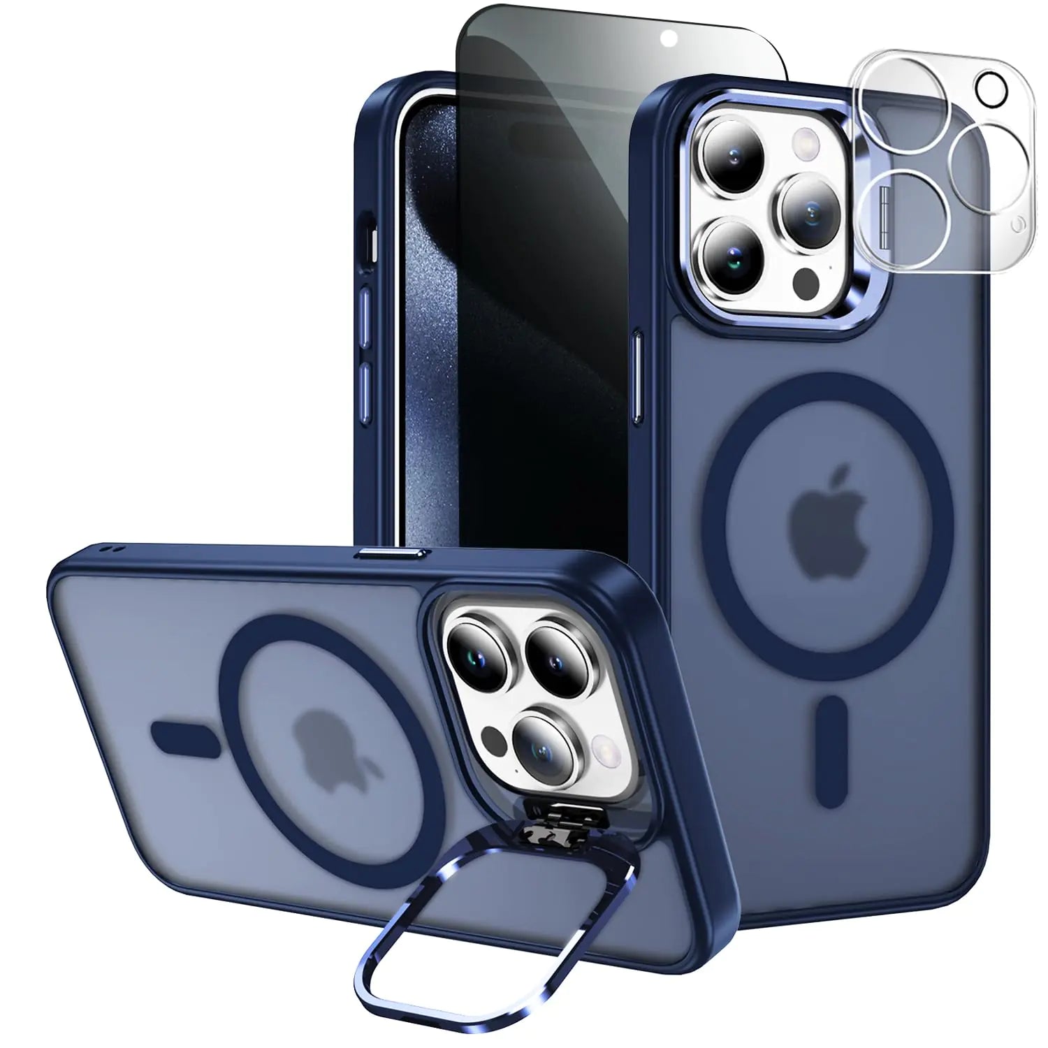 TXXO for iPhone 15 Pro Max Case for MagSafe Privacy Screen and Stand with Camera Lens Protector Military Shockproof Scratch Matte Finish Slim Cover Magnetic Case for iPhone 15 Pro Max - Royal Blue