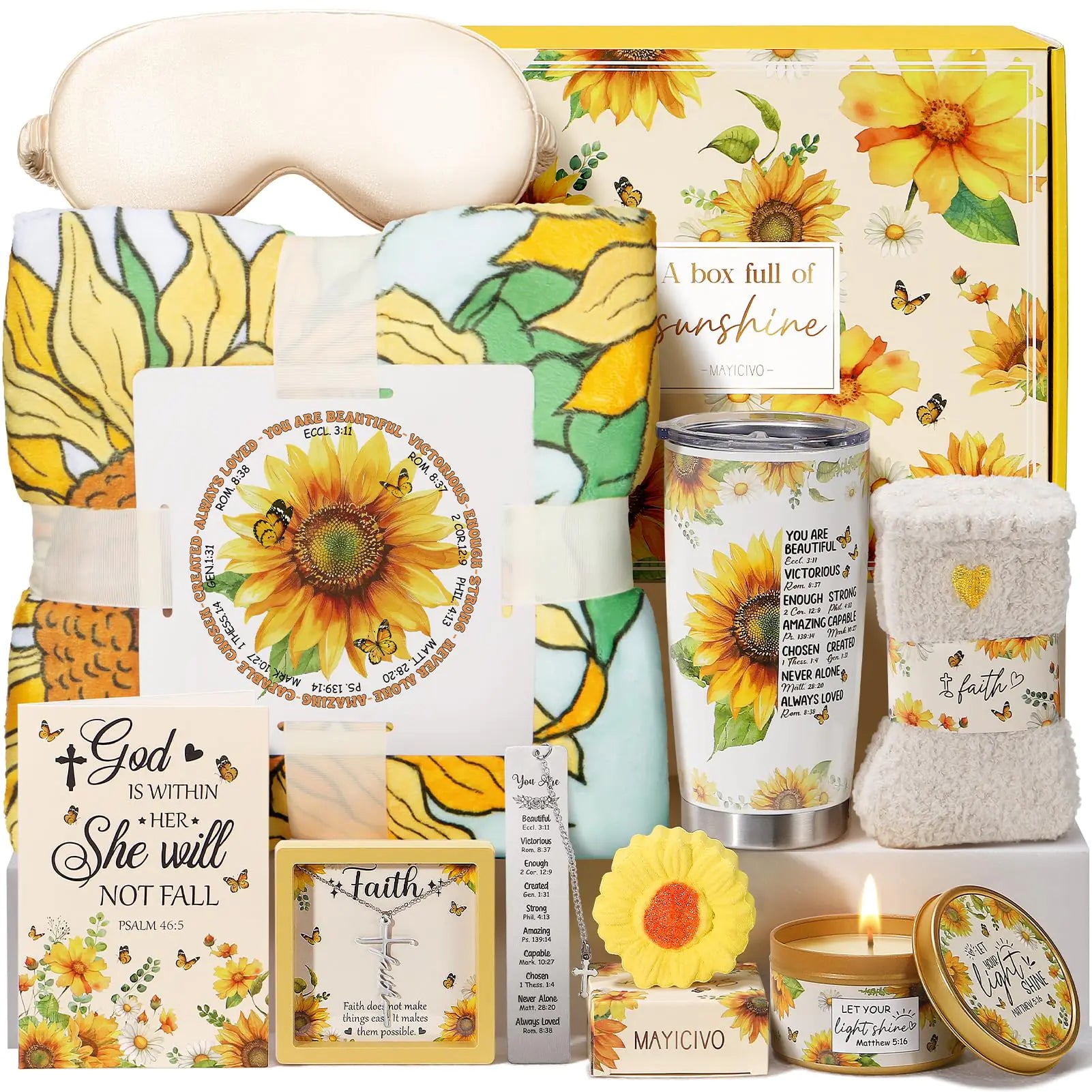 Christian Gift set for Women Faith - Sunflower theme with Blanket(10 Pcs)