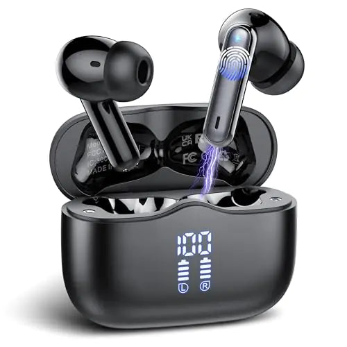 Wireless Earbuds Bluetooth 5.4 Ear Buds Wireless Bluetooth Earbuds 40H Playtime Bass Stereo Wireless Headphones In Ear 4 ENC Mic Mini Bluetooth Earphones IP7 Waterproof IOS Android Earbuds Black