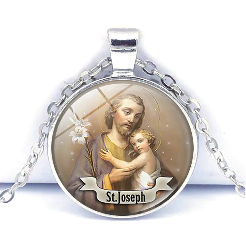 Saint Joseph Gemstone Necklace - Silver Pendant Accessory