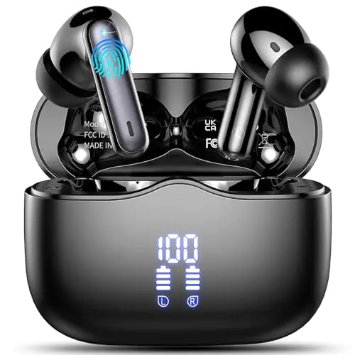 Wireless Earbuds Bluetooth 5.3 Headphones in Ear with HiFi Stereo Deep Bass 4 ENC Noise Cancelling Mic Wireless Earphones 40H Playtime in-Ear Earbud Bluetooth Dual LED Display IP7 Waterproof USB-C
