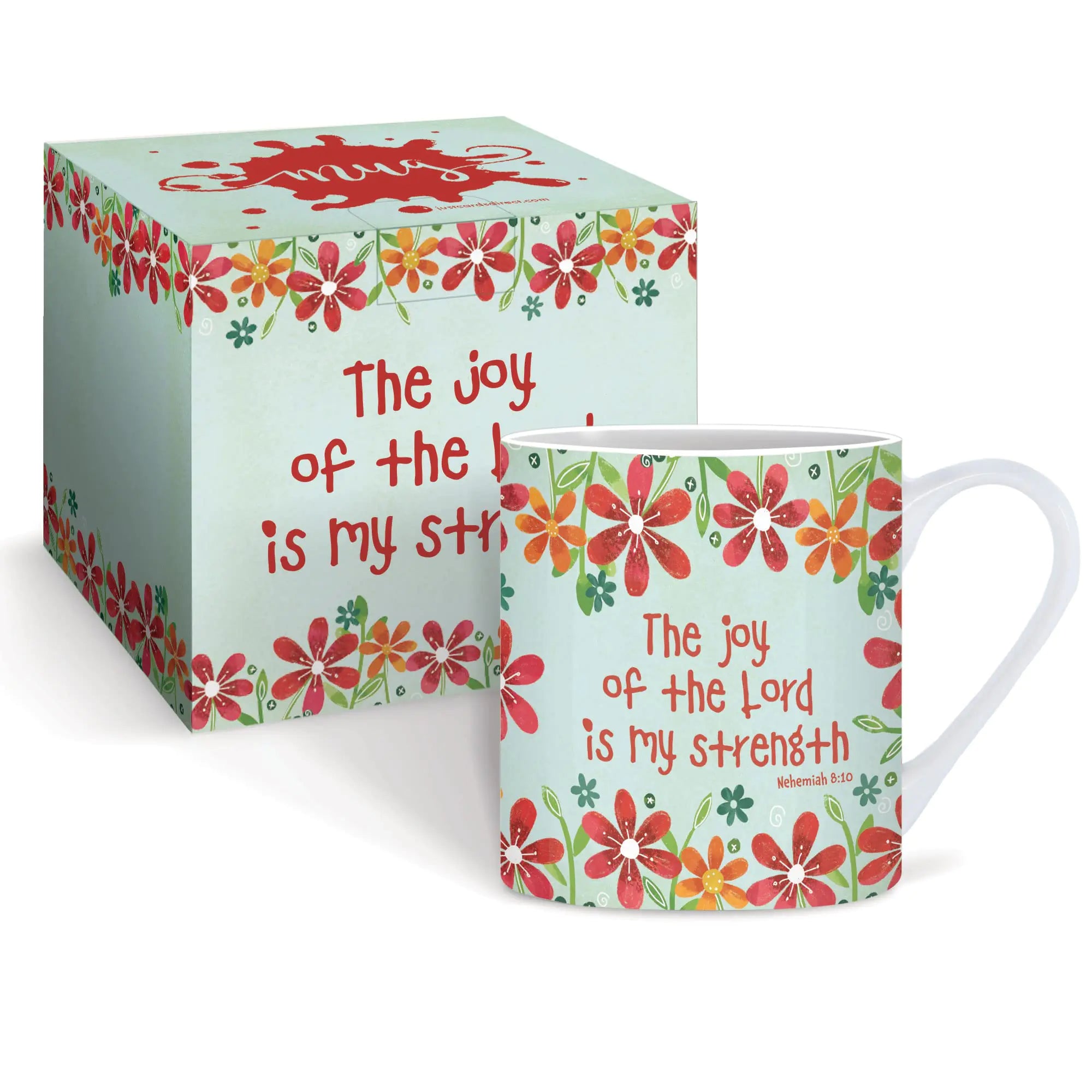 12 oz Christian Mug with Gift Box with Bible verse Nehemiah 8:10. (Green/Joy)
