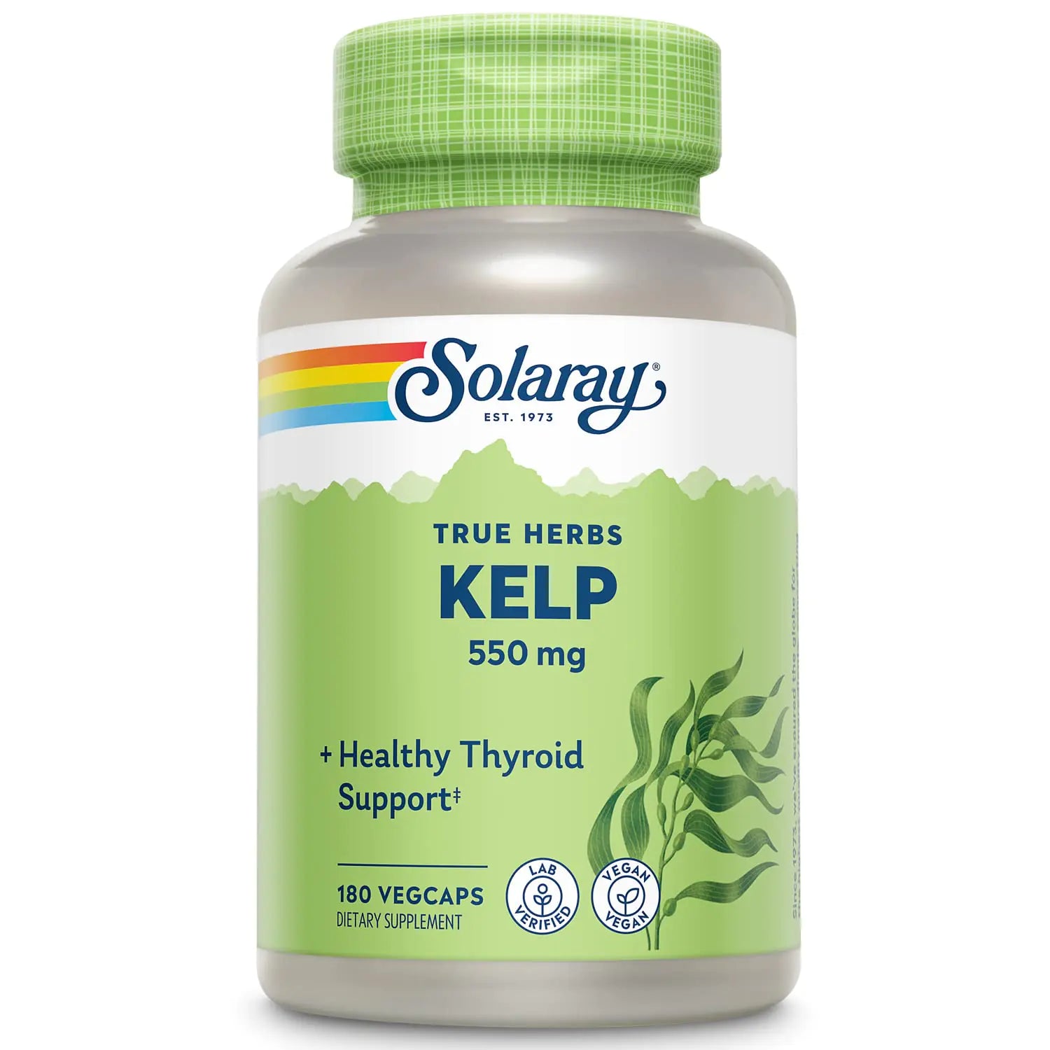Solaray Kelp 550 mg with Folic Acid for Healthy Thyroid Function Energy & Metabolism Support | Non-GMO | 180 VegCaps