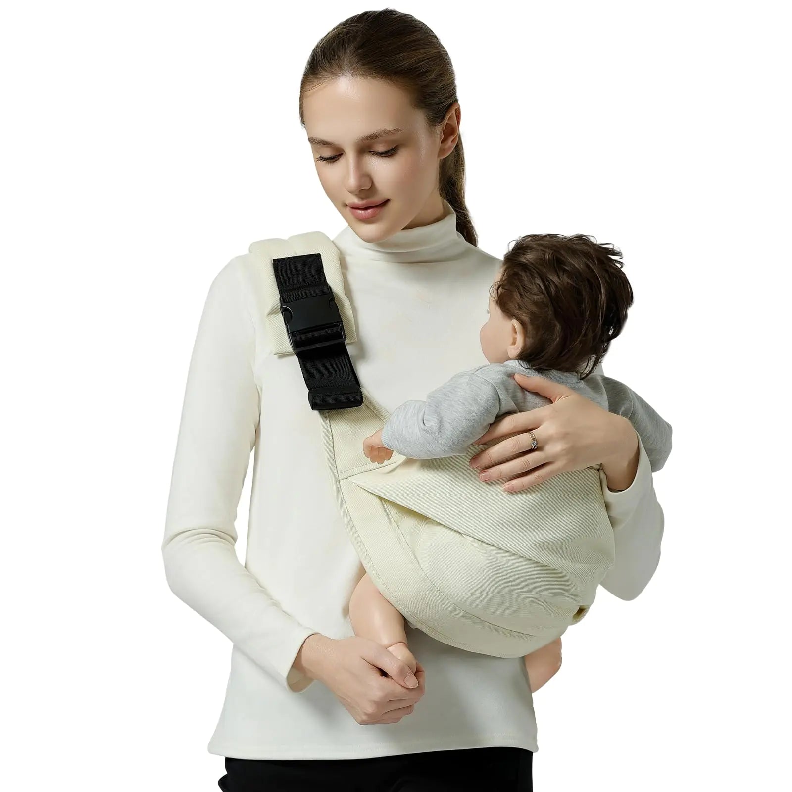 MISSWISDOM Baby Sling Carrier Toddler Sling Carrier Toddler Carrier Sling with Double Safety Buckle and Adjustable Shoulder Strap Baby Carrier One Size Fits All Beige