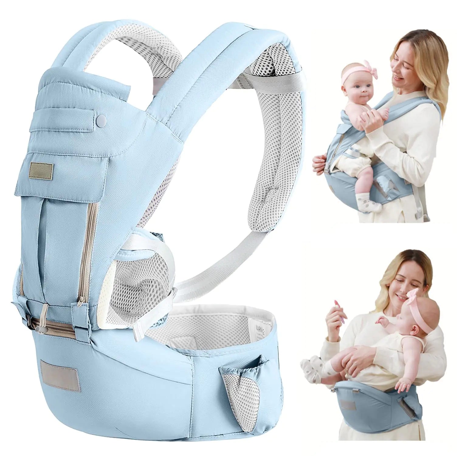 Baby Carrier with Hip Seat Baby Carrier Newborn to Toddler Toddler Carrier for 7-66lbs All Seasons Baby Holder Carrier All Position.(Blue)