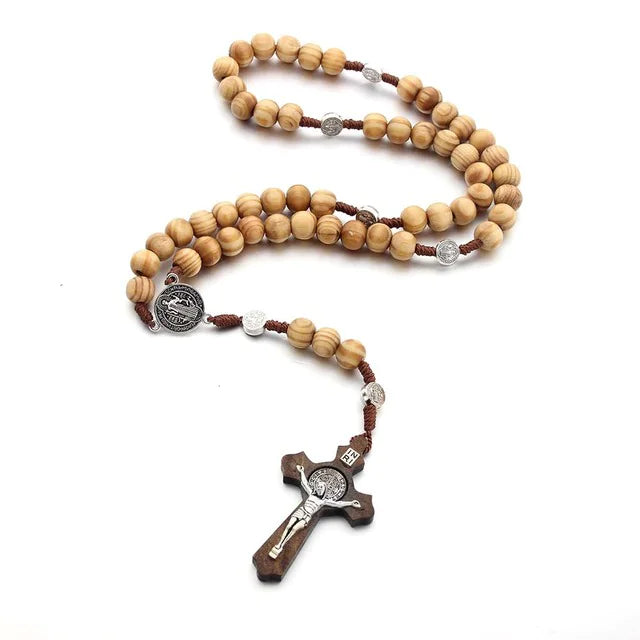 Vintage Cross Necklace with Catholic Beads