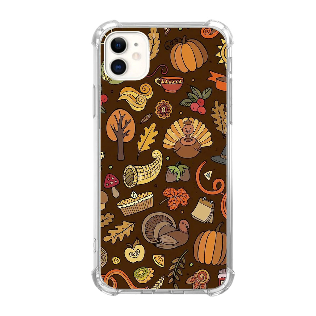 Thanksgiving Turkey Pumpkin Autumn plants Case Compatible with iPhone 12/iPhone 12 Pro Cool Teen Girl Women Boy Silicone Shockproof TPU Bumper Anti-scratch Protective Cover Case for iPhone 12/12 Pro