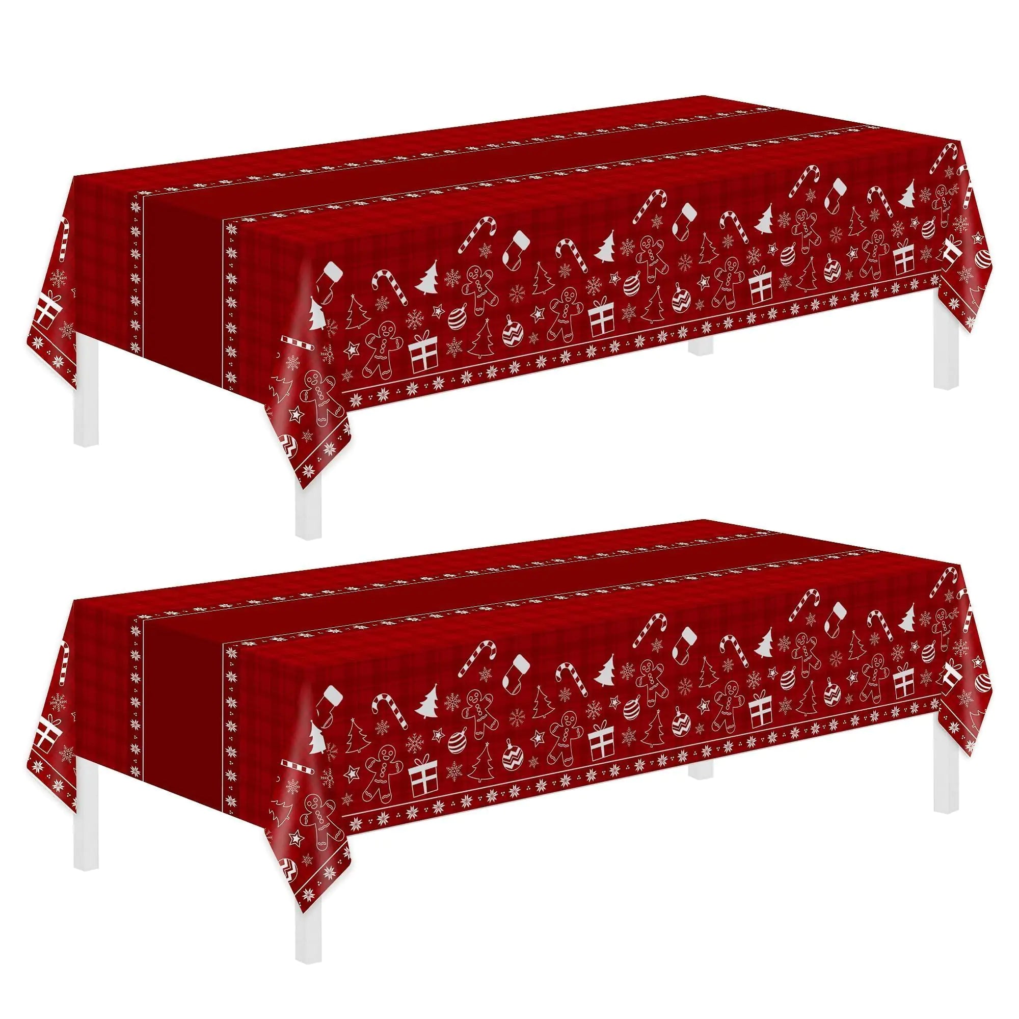 Christmas Disposable Tablecloth for Rectangle Tables -54 x 108 Inch (Red Checkered) (2 pack)