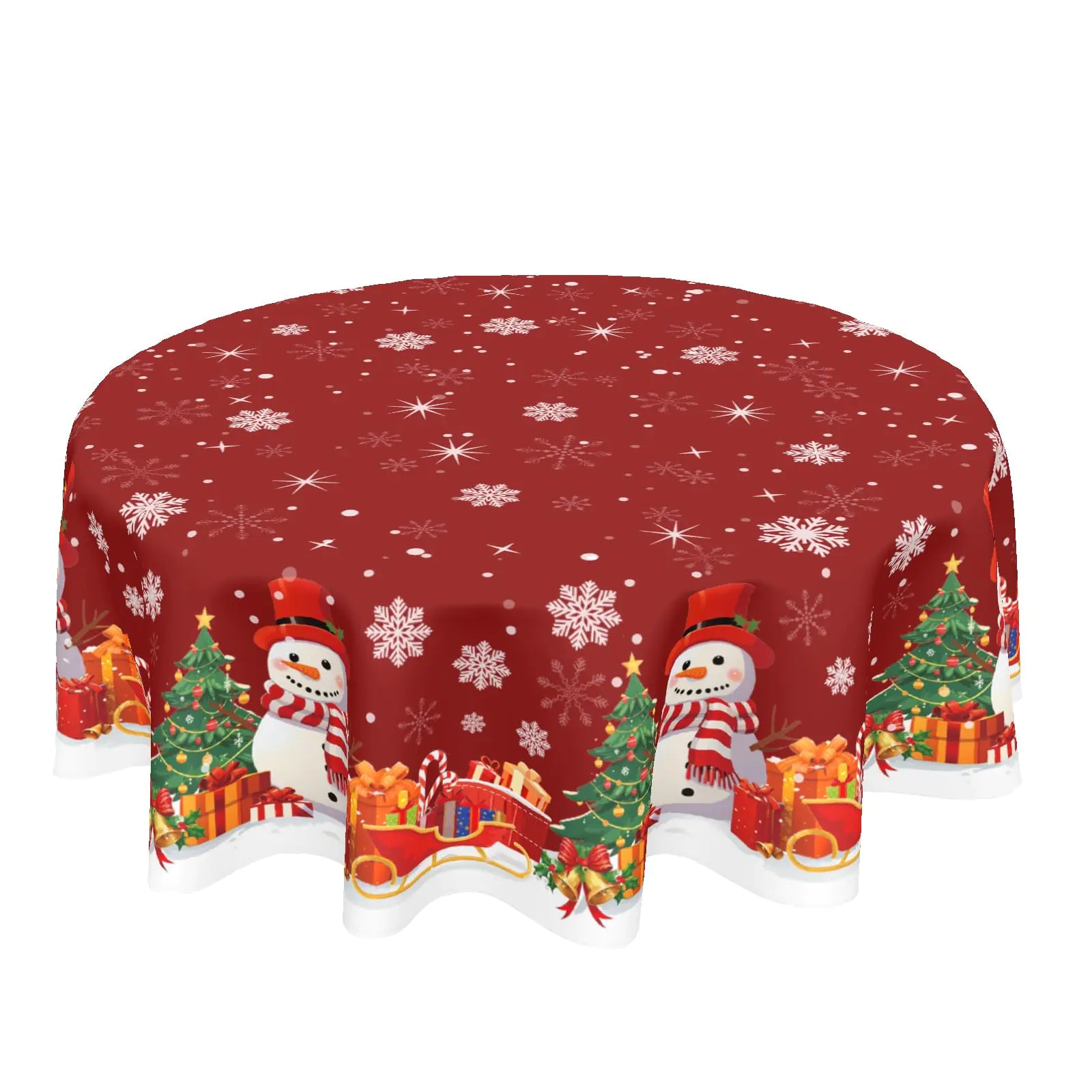 Christmas Tablecloth Round 60 Inch Snowman Snowflake Christmas Table Cloth Washable Red Winter Decorative Outdoor Table Cover for Kitchen Dining Holiday Party Indoor Home Christmas Decor
