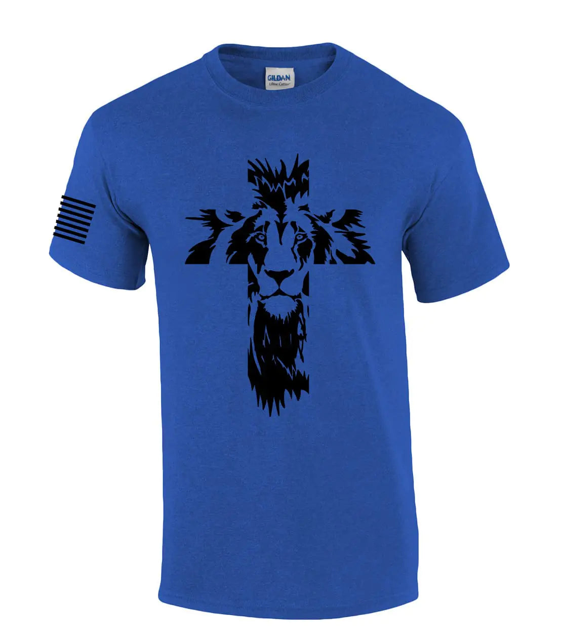 Lion of Judah Cross Mens Christian Short Sleeve T-Shirt Graphic Tee-Heather Royal-Large