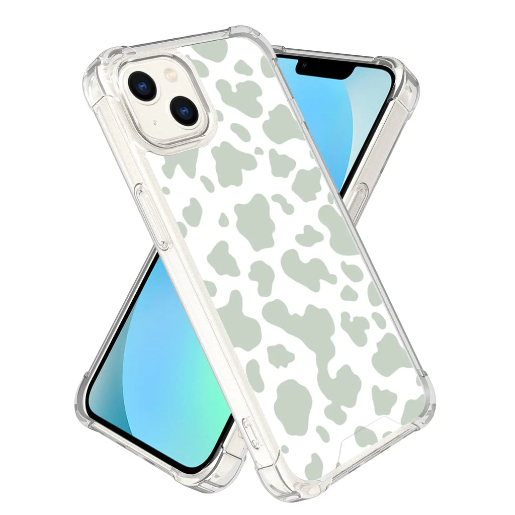 Axulimin for iPhone 13 Case Clear Cute Sage Green Cow Print Aesthetic Phone Case for Girls Women - 6.1 Inch