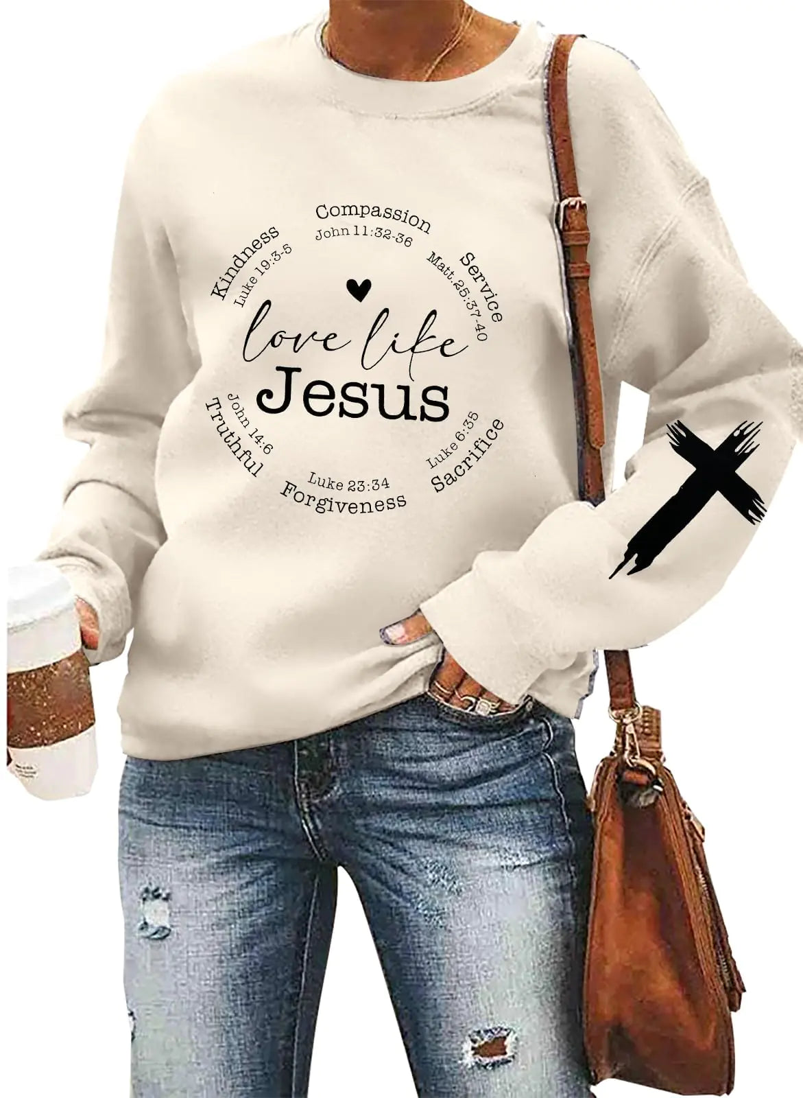 LOTUCY Christian Sweatshirts Women Love Like Jesus T Shirt Faith Religious Saying Inspirational Long Sleeve Pullover Apricot