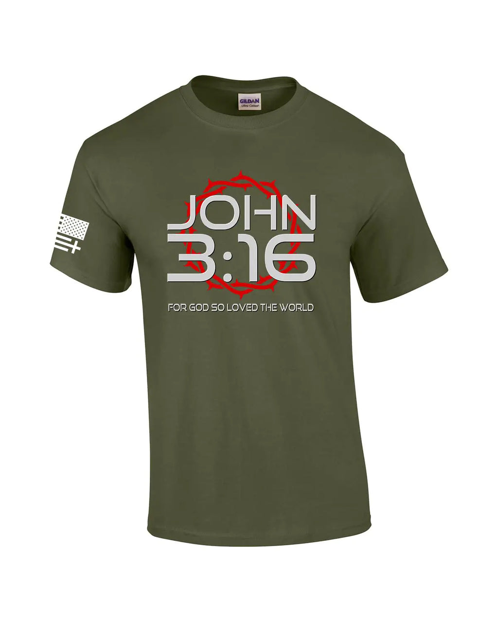 Mens Christian John 3:16 for God So Loved The World Scripture Short Sleeve T-Shirt Graphic Tee-Military-XL