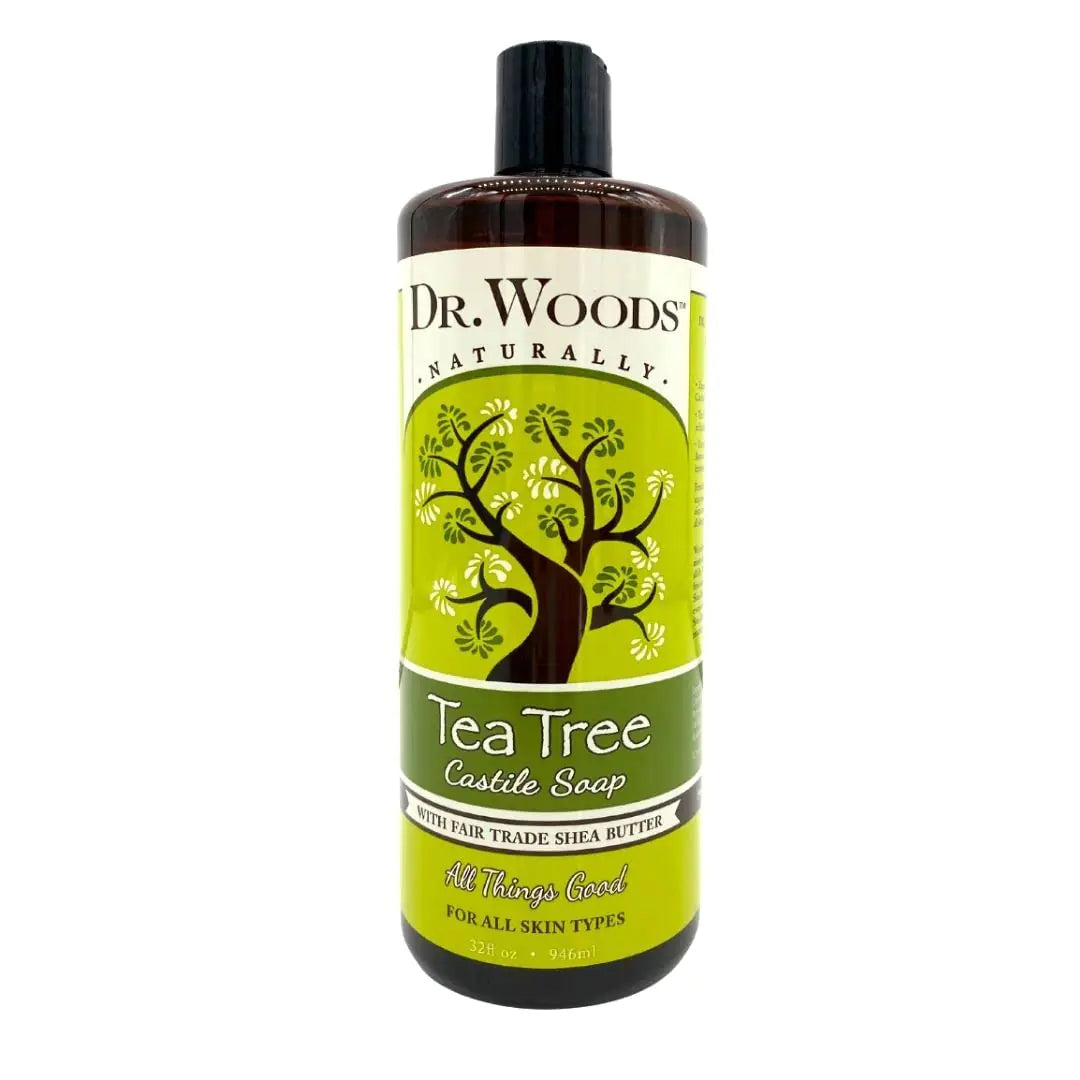 Dr. Woods Tea Tree Liquid Castile Soap - Castile Soap with Pure Tea Tree Oil Body Wash for Men and Women Contains Organic Shea Butter Natural Cleaner for Face Hands and Body - 32 Fl Oz