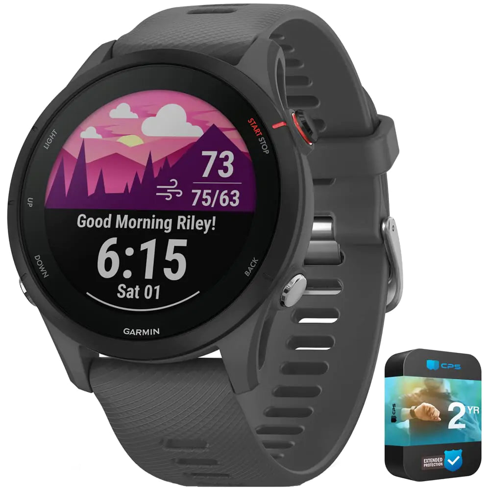 Garmin 010-02641-00 Forerunner 255 GPS Smartwatch Slate Gray | Official USA Partner Model | Bundle with 2 YR CPS Enhanced Protection Pack