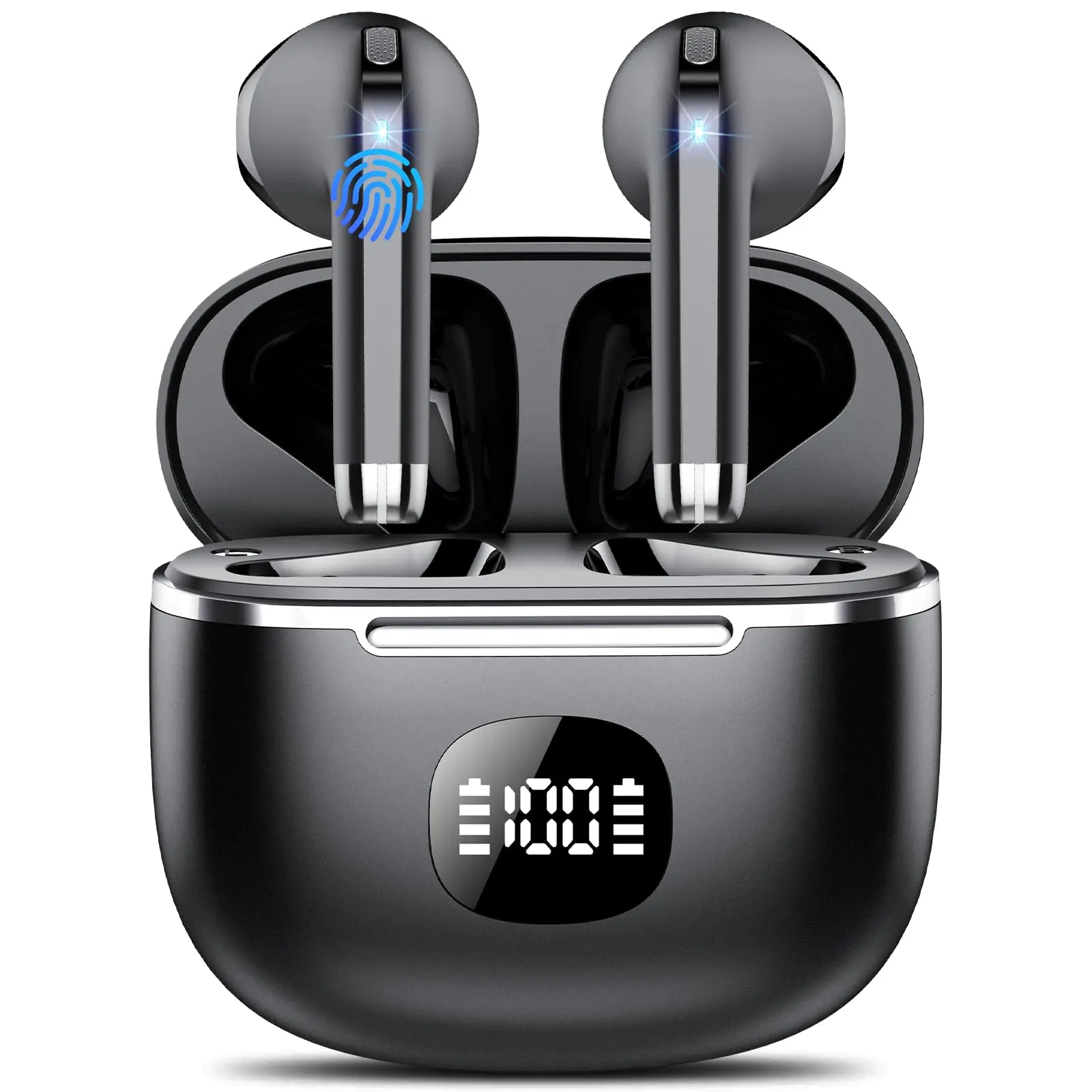 Wireless Earbuds Bluetooth Headphones 5.3 50H Playtime LED Display Deep Bass Ear Buds with 4 ENC Noise Cancelling Mic IP7 Waterproof in-Ear Earphones for Phone Tablet Laptop Sports