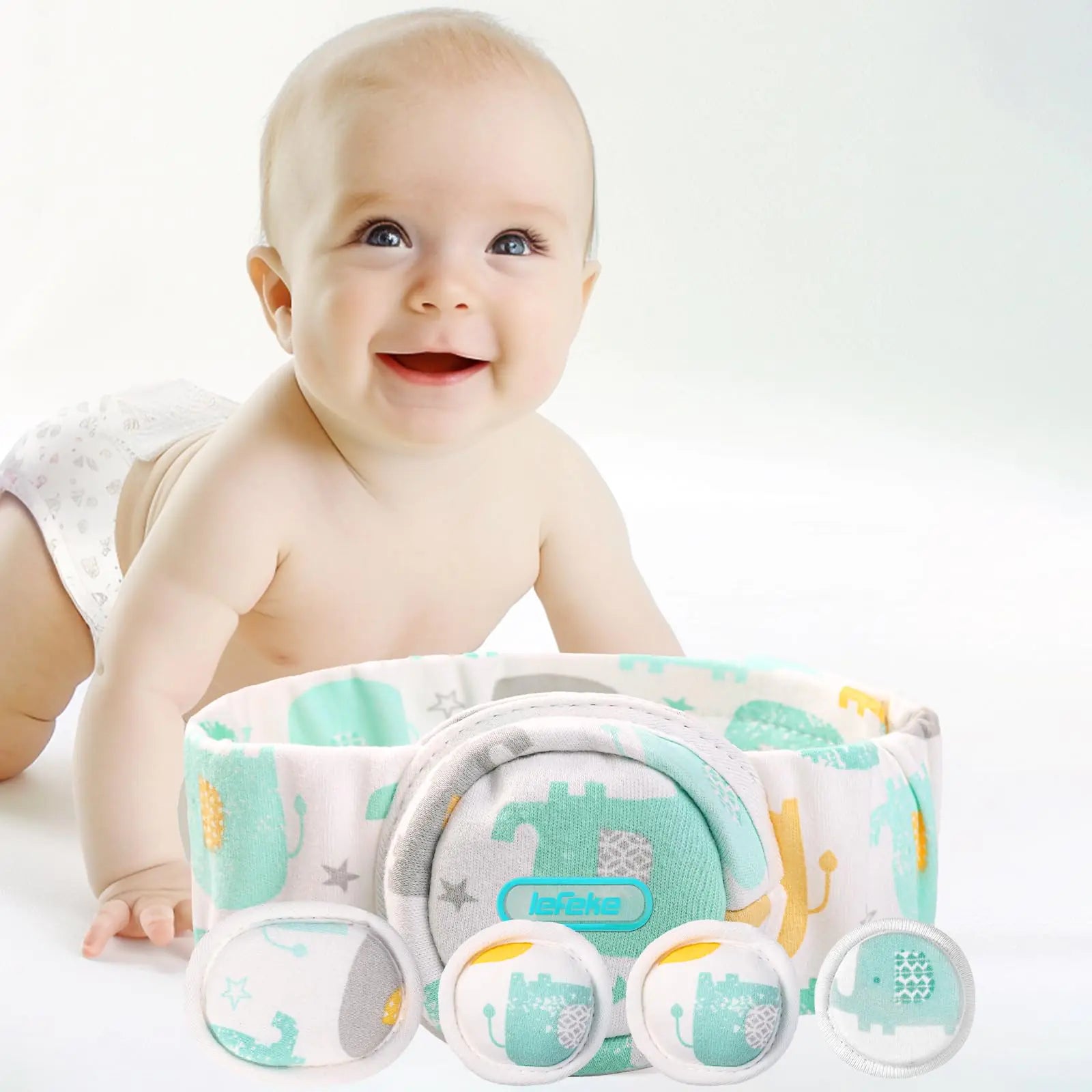 lefeke Umbilical Hernia Belt Baby Belly Button Band Newborn Belly Wrap Truss Infant Abdominal Binder for Children Kids Adjustable Navel Belly Band Support Cord Concavity Pads Pattern-02(L)