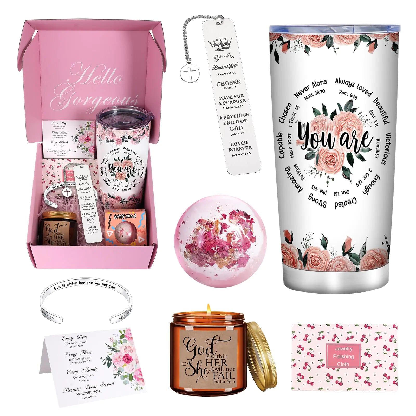Unique Christian Gift Set for Women of faith including 20oz Stainless steel tumbler (7Pcs)