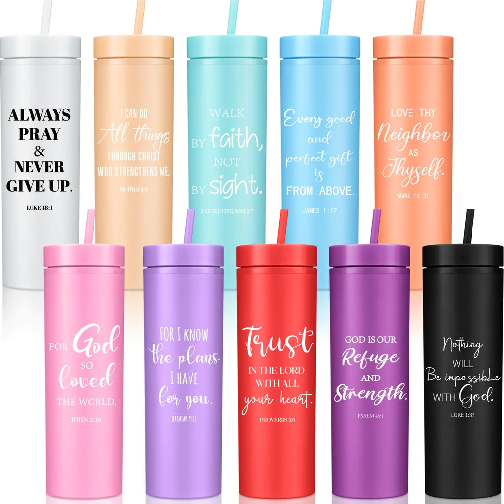 16 oz Bible Verse Plastic Tumbler with Lids and Straws (20 Pcs)