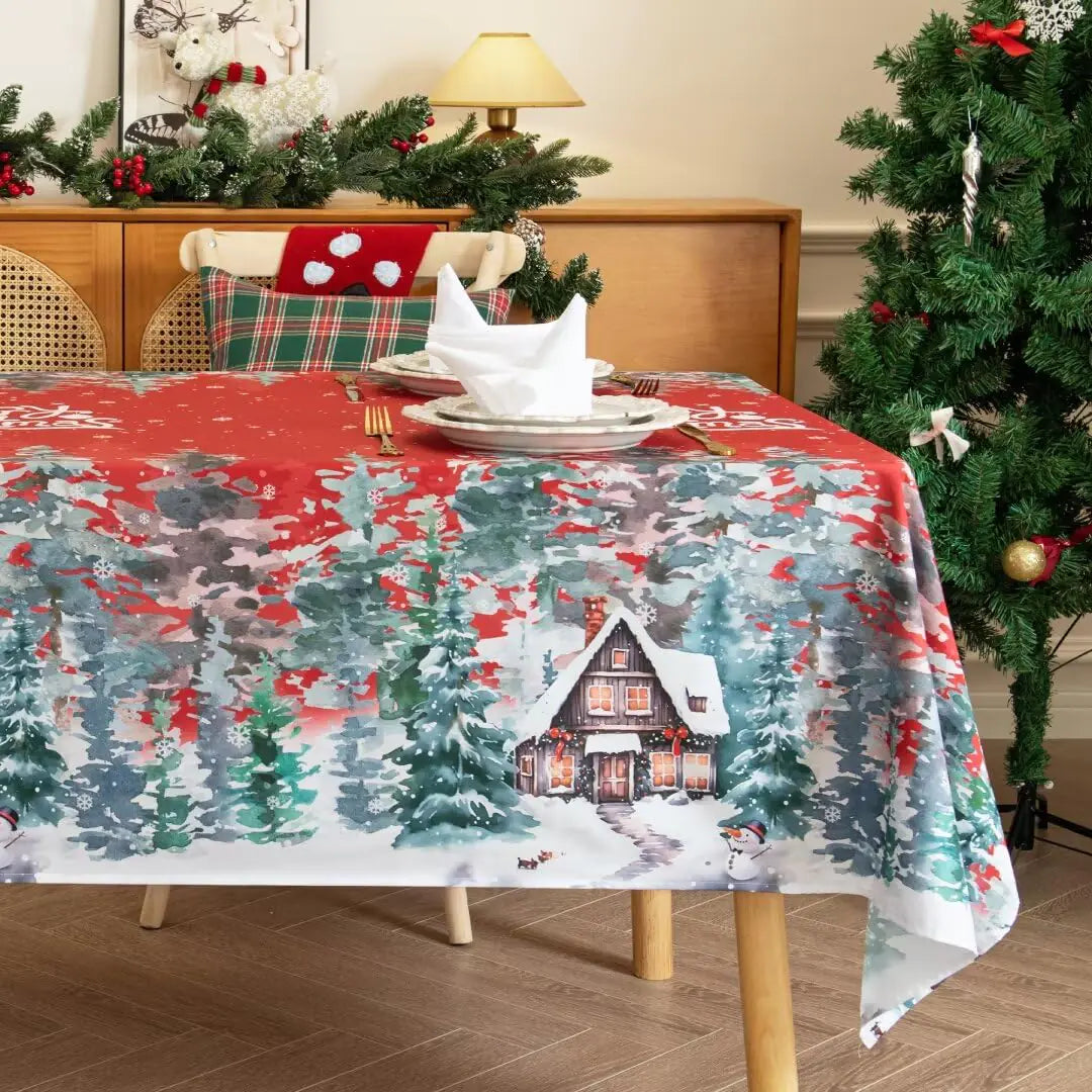 Karseteli Rectangle Christmas Tablecloth Winter Snowflake Tree Table Cloth Washable Holiday Microfiber Table Cover for Party Picnic Dinner Decor 60 Inch x 120 Inch