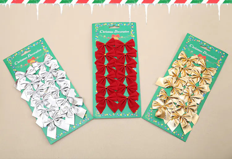 Christmas Tree Bows with Ribbon Decoration (12 Pcs)